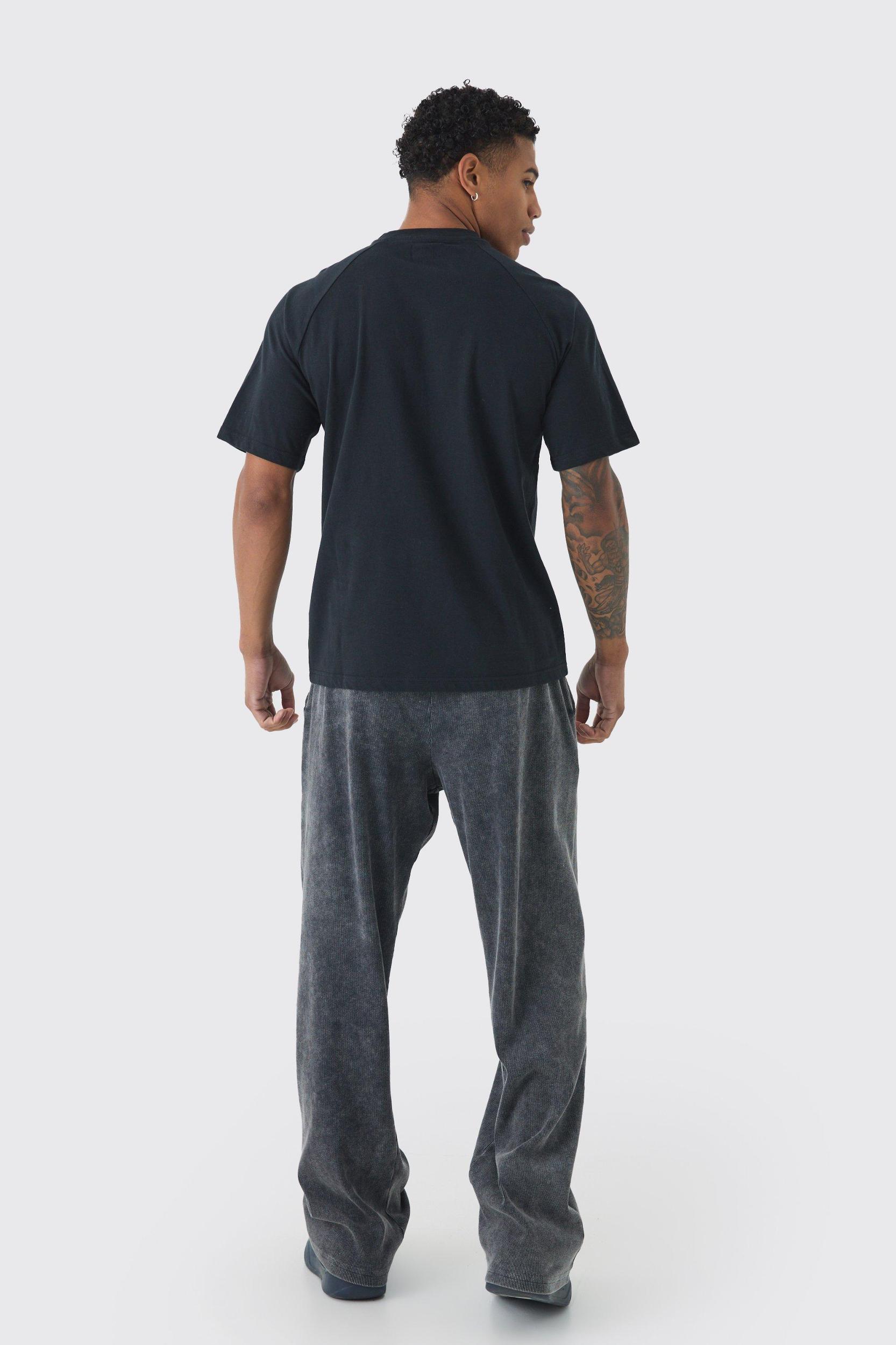 Regular Fit Raglan Mixed Emboss T-Shirt | boohooMAN USA Product Image