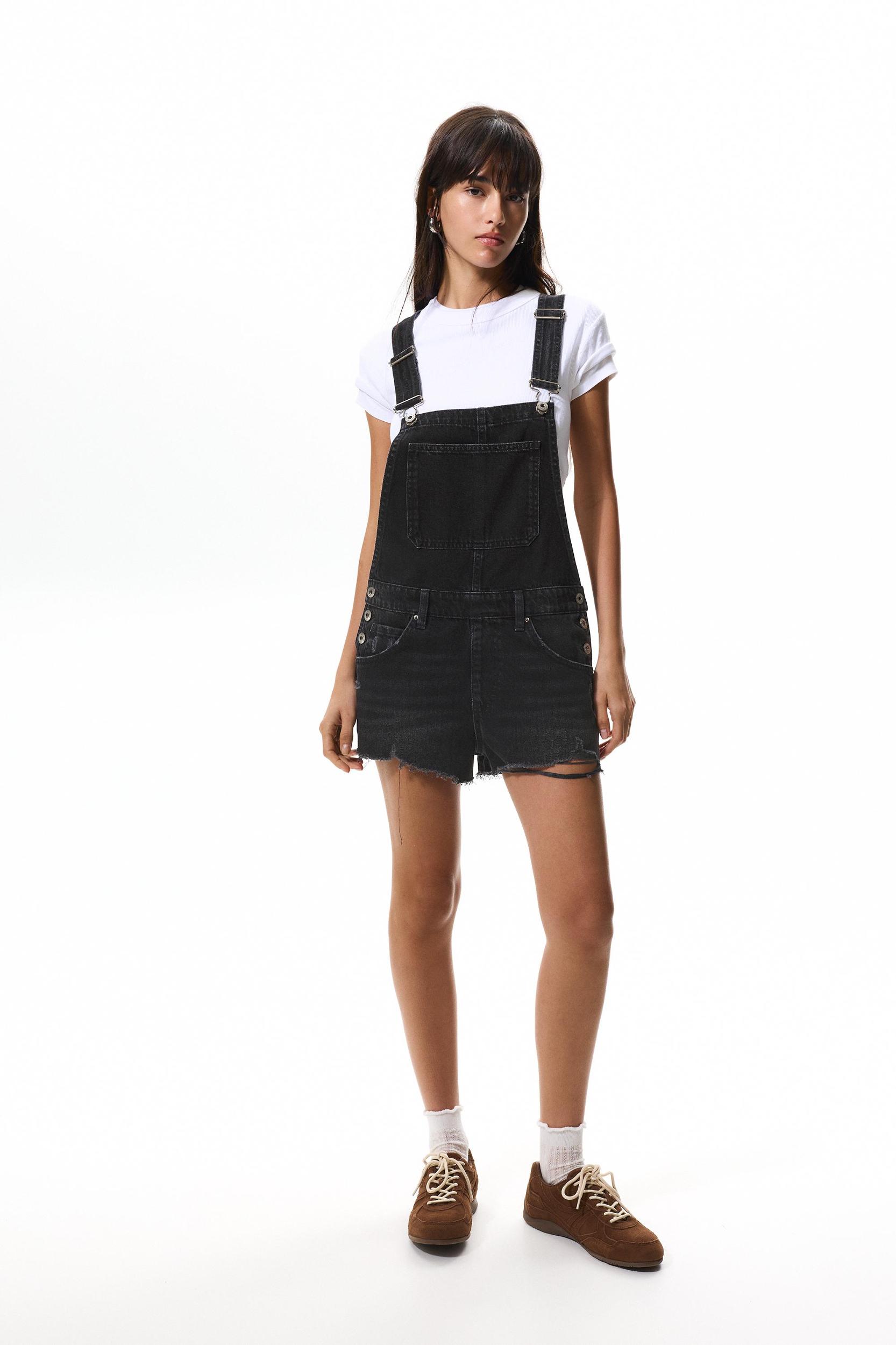 Ripped short denim overalls Product Image