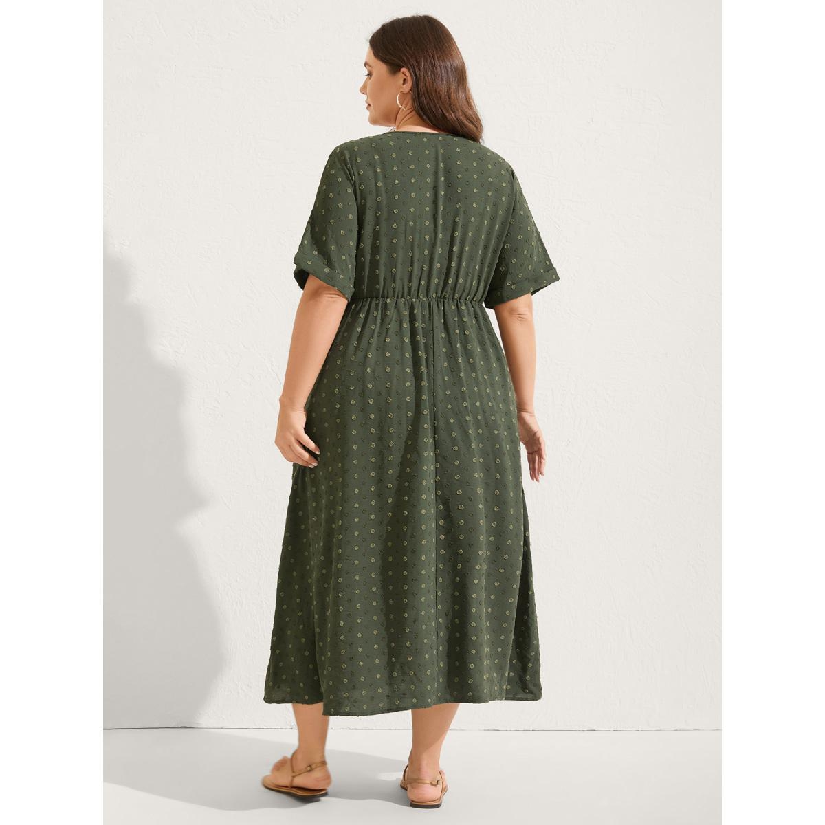 Plus Size Textured Pleated Twist Waist Midi Dress ArmyGreen Women Overlapping Overlap Collar Short sleeve Curvy BloomChic 22-24/3X Product Image