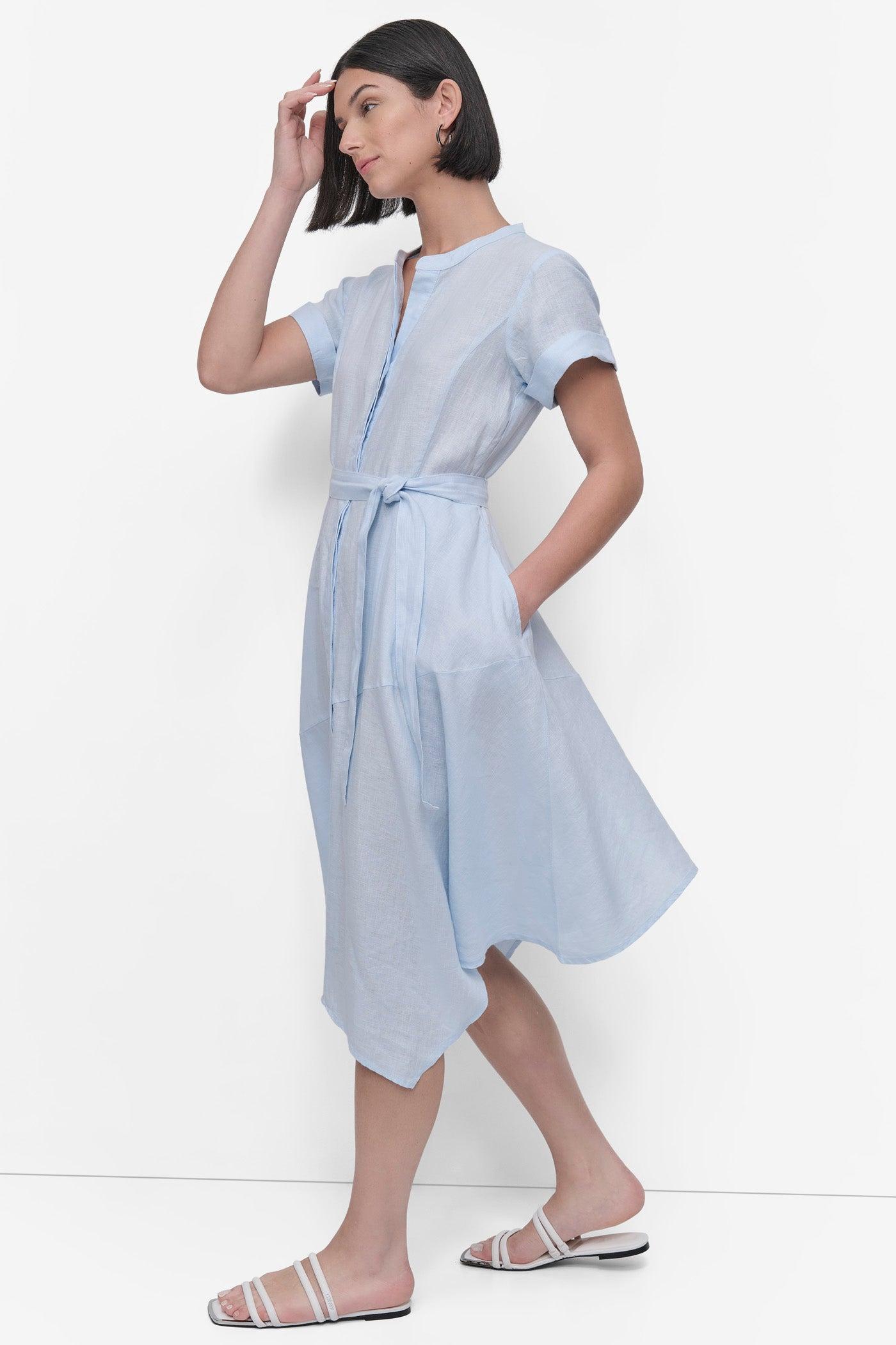 SHORT SLEEVE LINEN WRAP DRESS Product Image