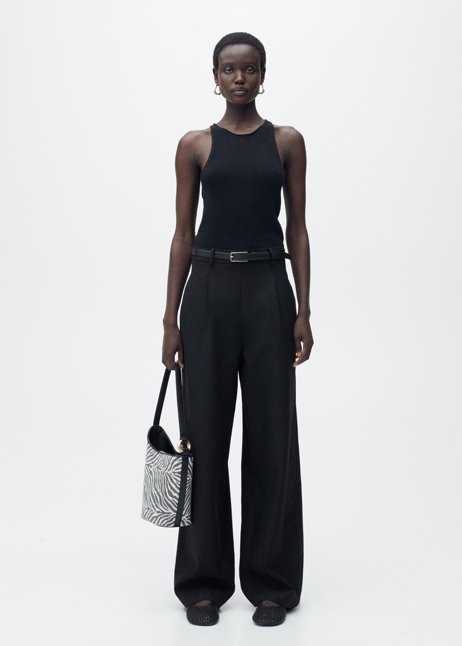 Combined-fabric jumpsuit with belt - Women | MANGO USA Product Image