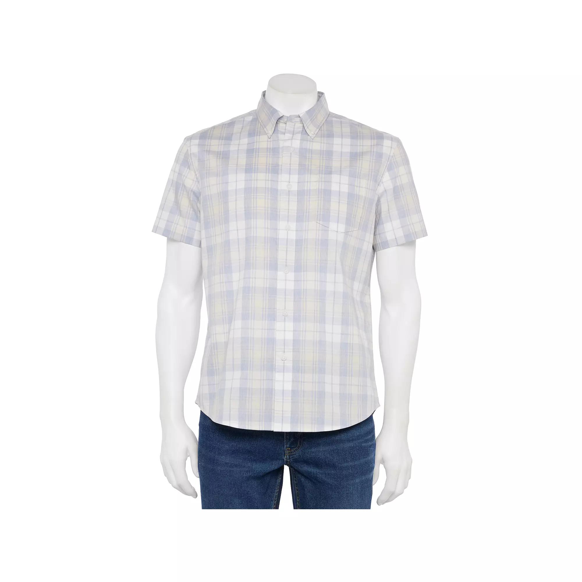 Men's Sonoma Goods For Life® Adaptive Short Sleeve Perfect Length Shirt, Size: Small, Ivory Plaid Product Image
