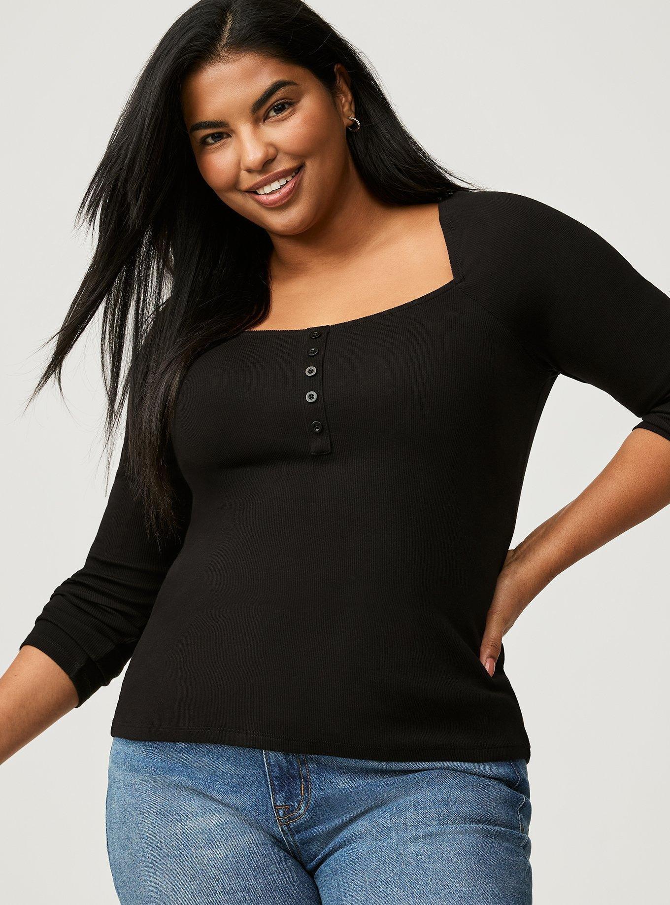 Ribbed Square Neck Henley Product Image