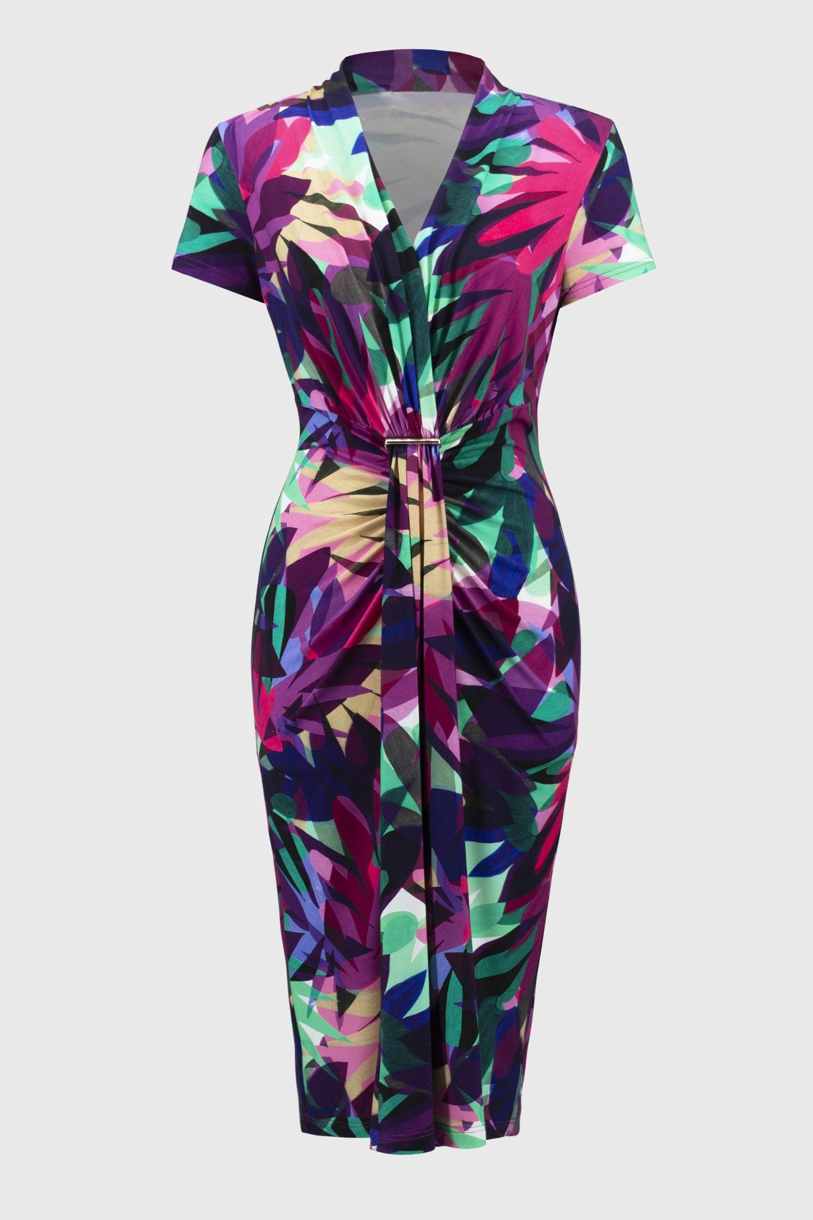 Silky Knit Tropical Print Wrap Dress- Multi Product Image