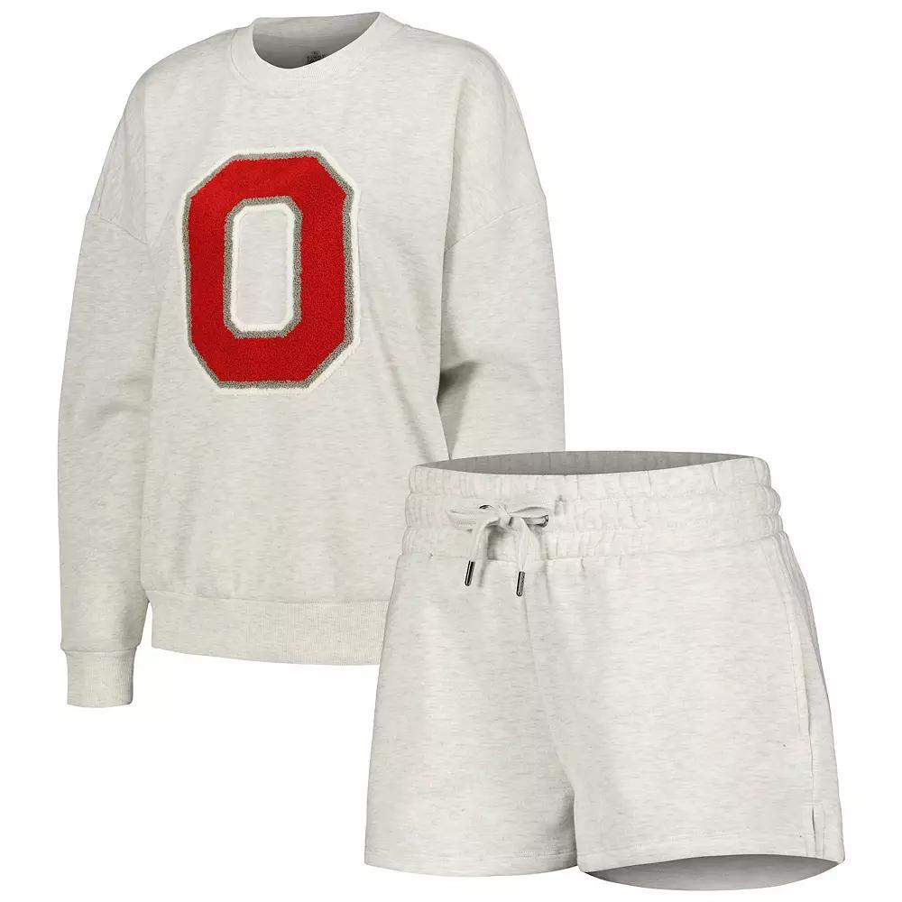 Women's Gameday Couture Ash Ohio State Buckeyes Team Effort Pullover Sweatshirt & Shorts Sleep Set, Size: 3XL, Black Product Image