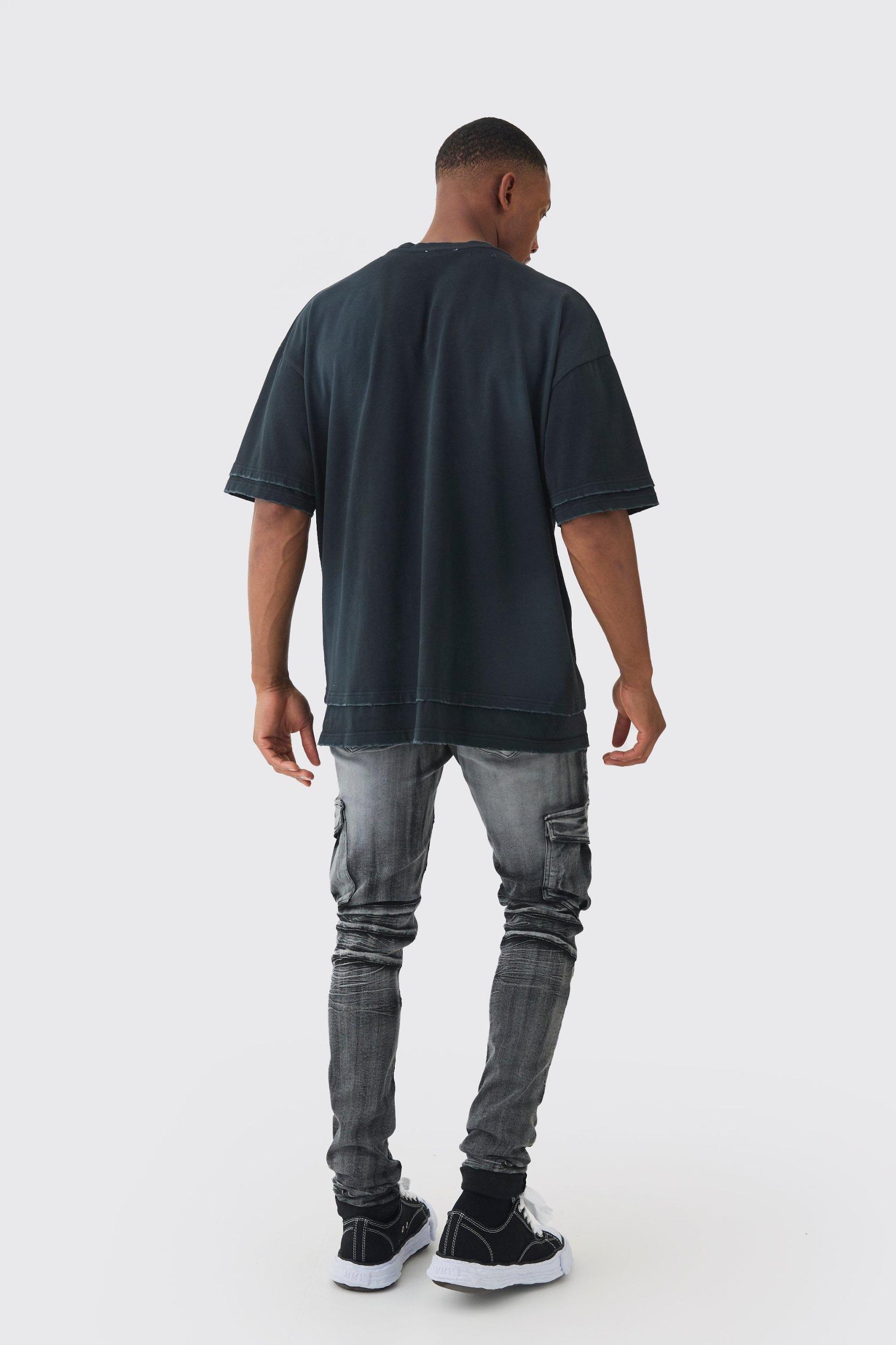 Premium Oversized Faux Layer Washed & Embroidered T-shirt | boohooMAN USA Product Image