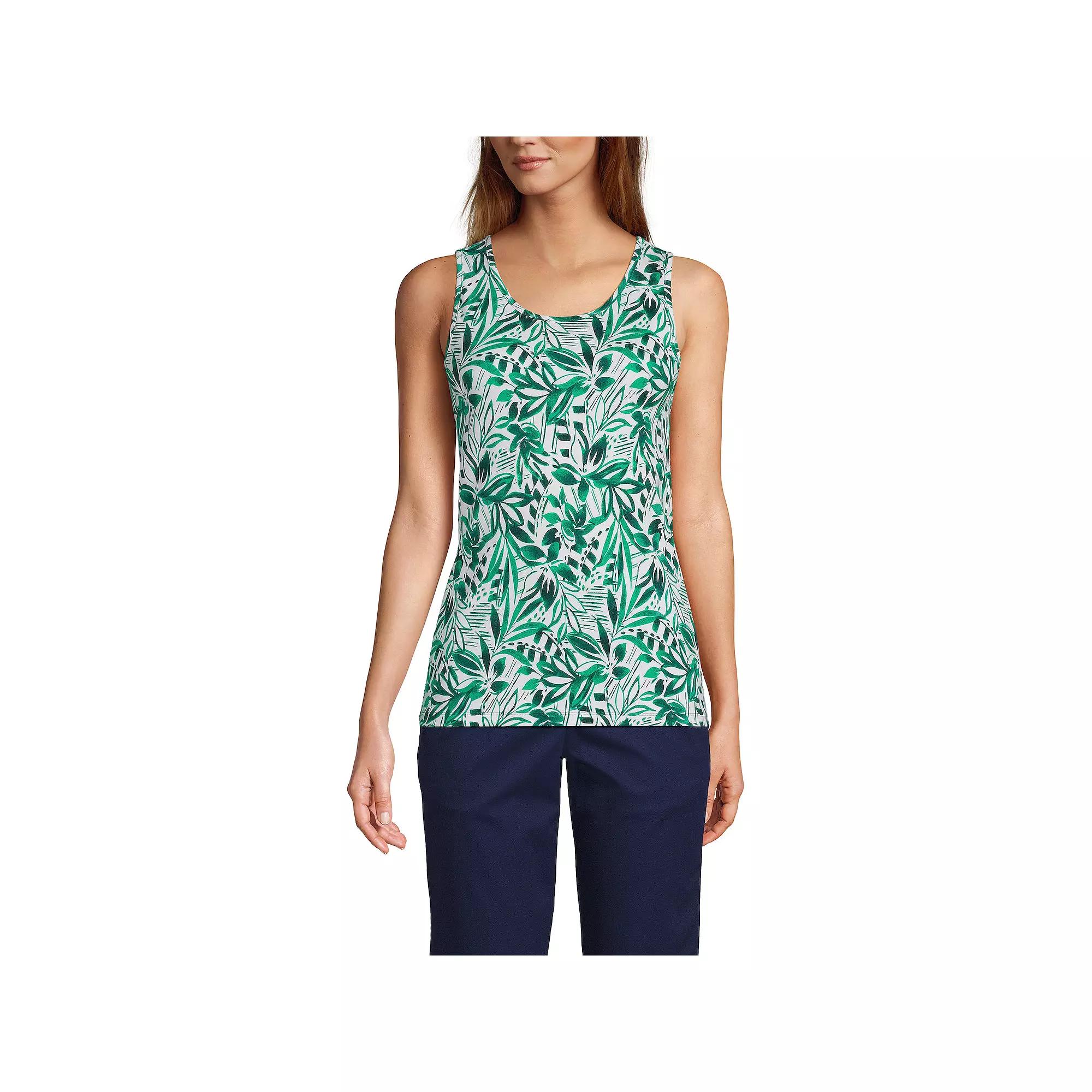 Women's Lands' End Cotton Tank Top, Size: XS, Green Graphic Floral Product Image