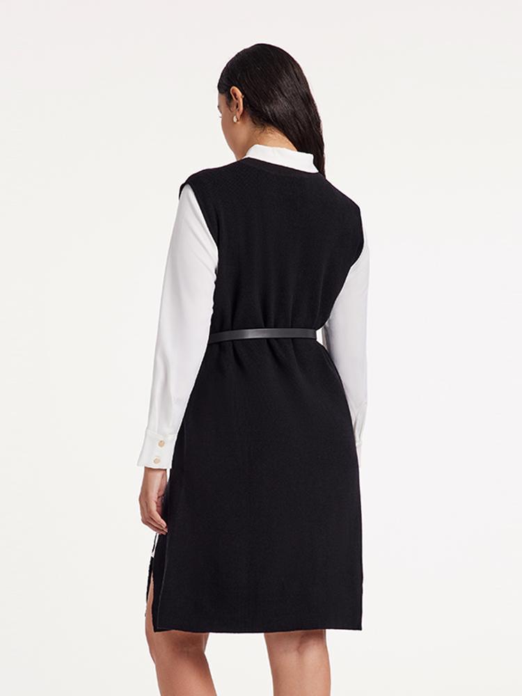 Black Vest Dress And White Women Shirt Dress Two-Piece Set Product Image