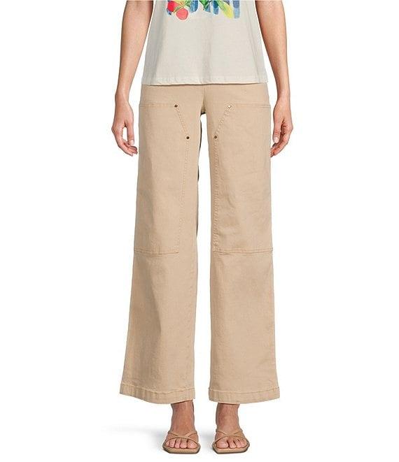 Skies Are Blue Washed Cotton Twill High Rise Carpenter Wide Leg Pants Product Image