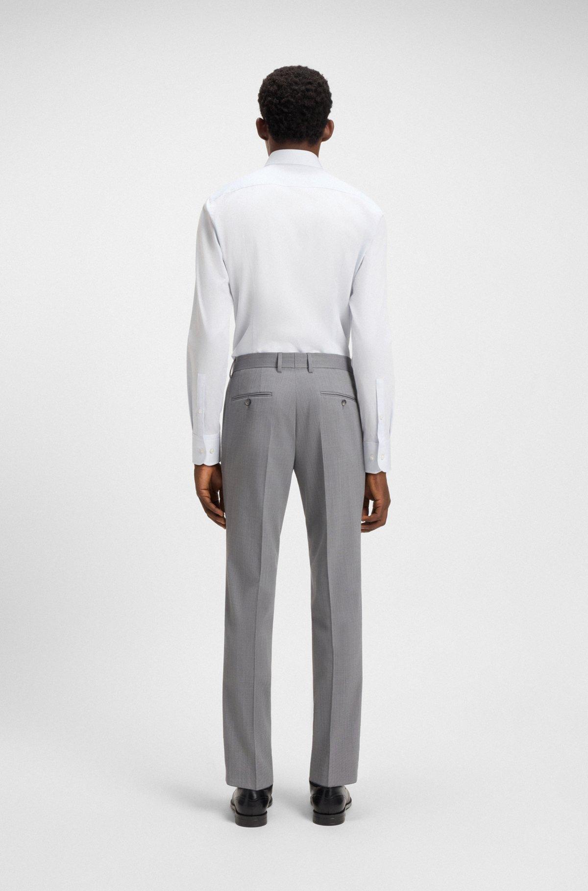 BOSS - Slim-fit shirt in patterned stretch cotton - White Product Image