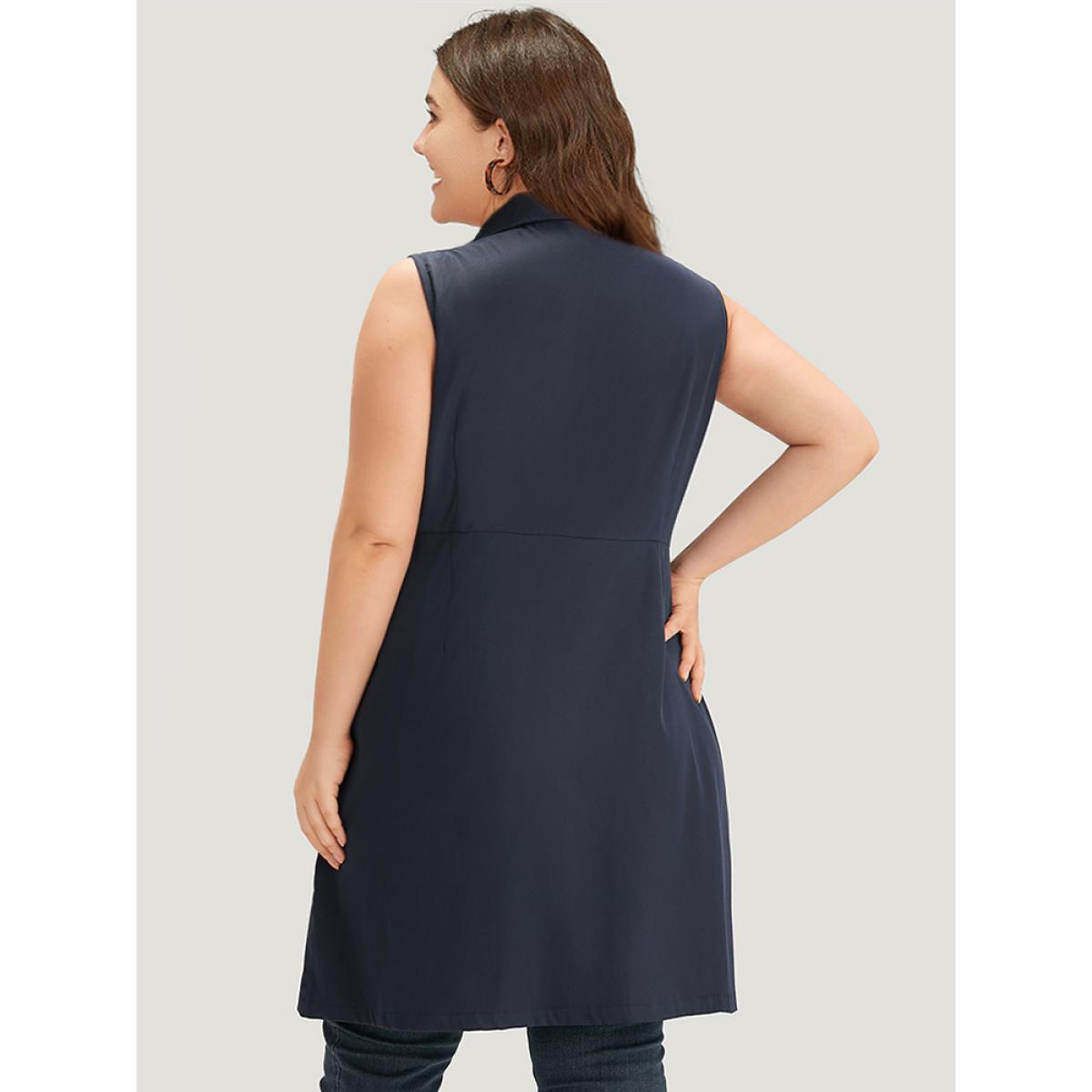 Plus Size Plain Pocket Button Through Suit Collar Coat Women DarkBlue Casual Plain Ladies Dailywear Winter Coats BloomChic 28/5X Product Image