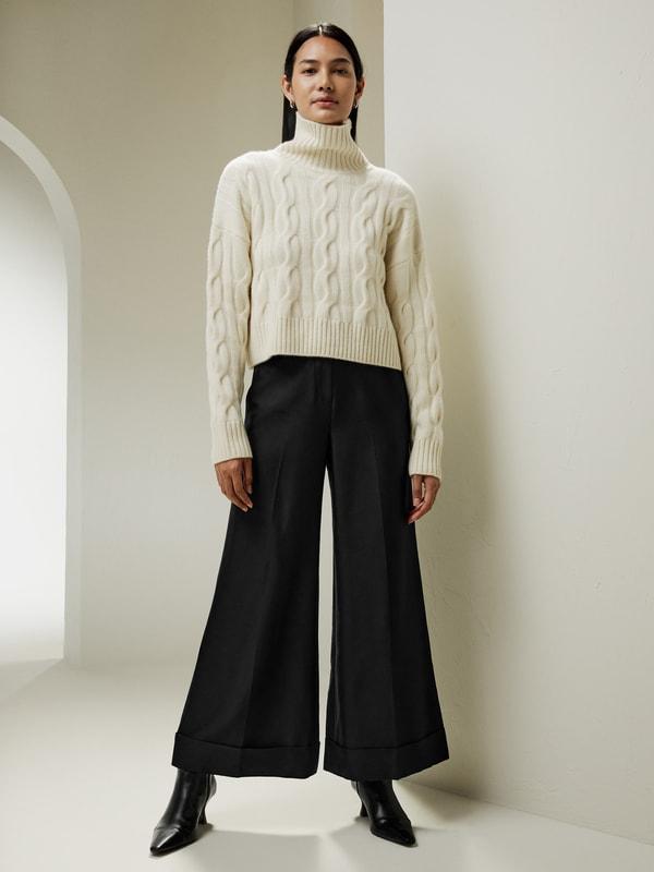 Cable Knit Cashmere Turtleneck Sweater Product Image