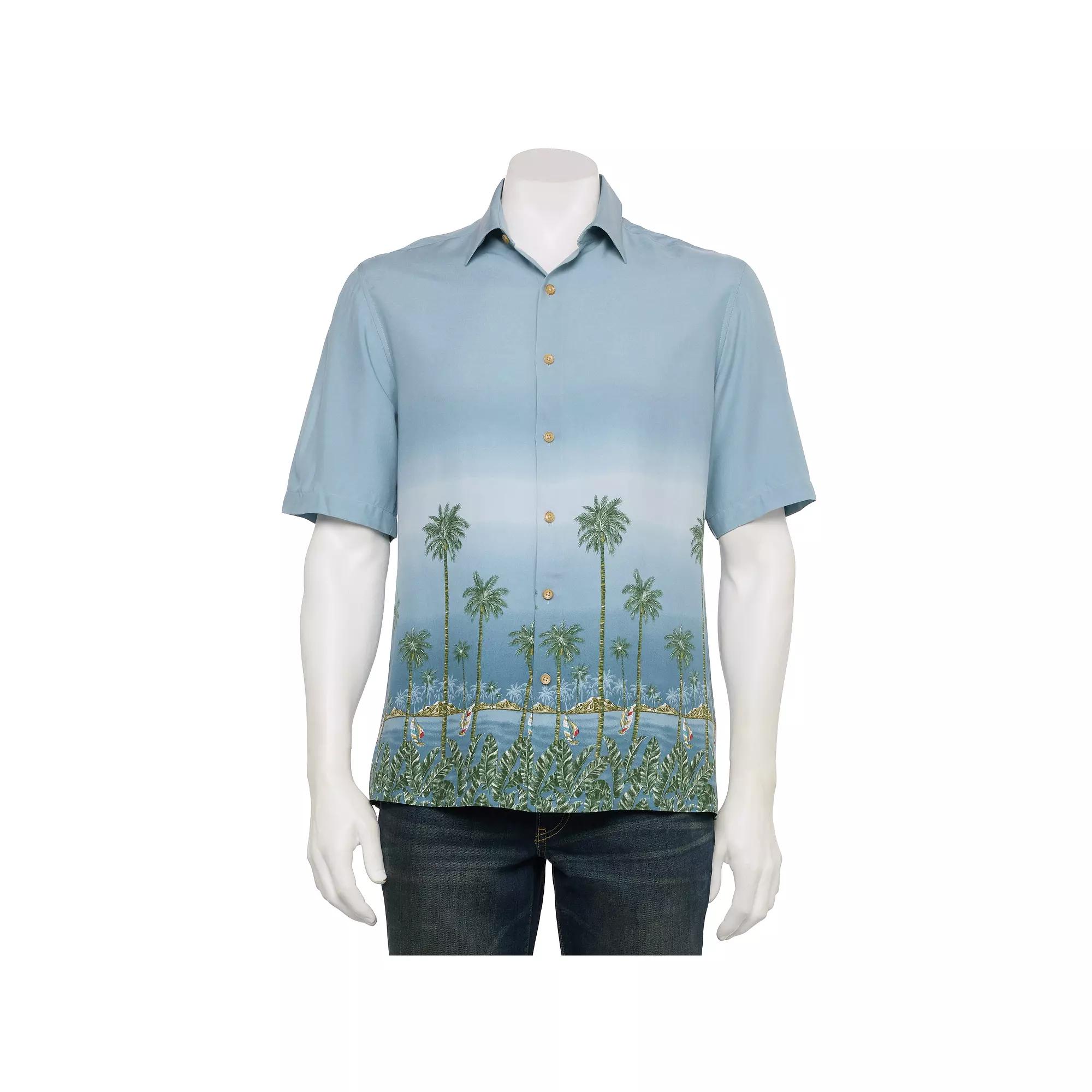 Men's Newport Blue Short Sleeve Button Down Shirt, Size: Small, Palm Border Product Image