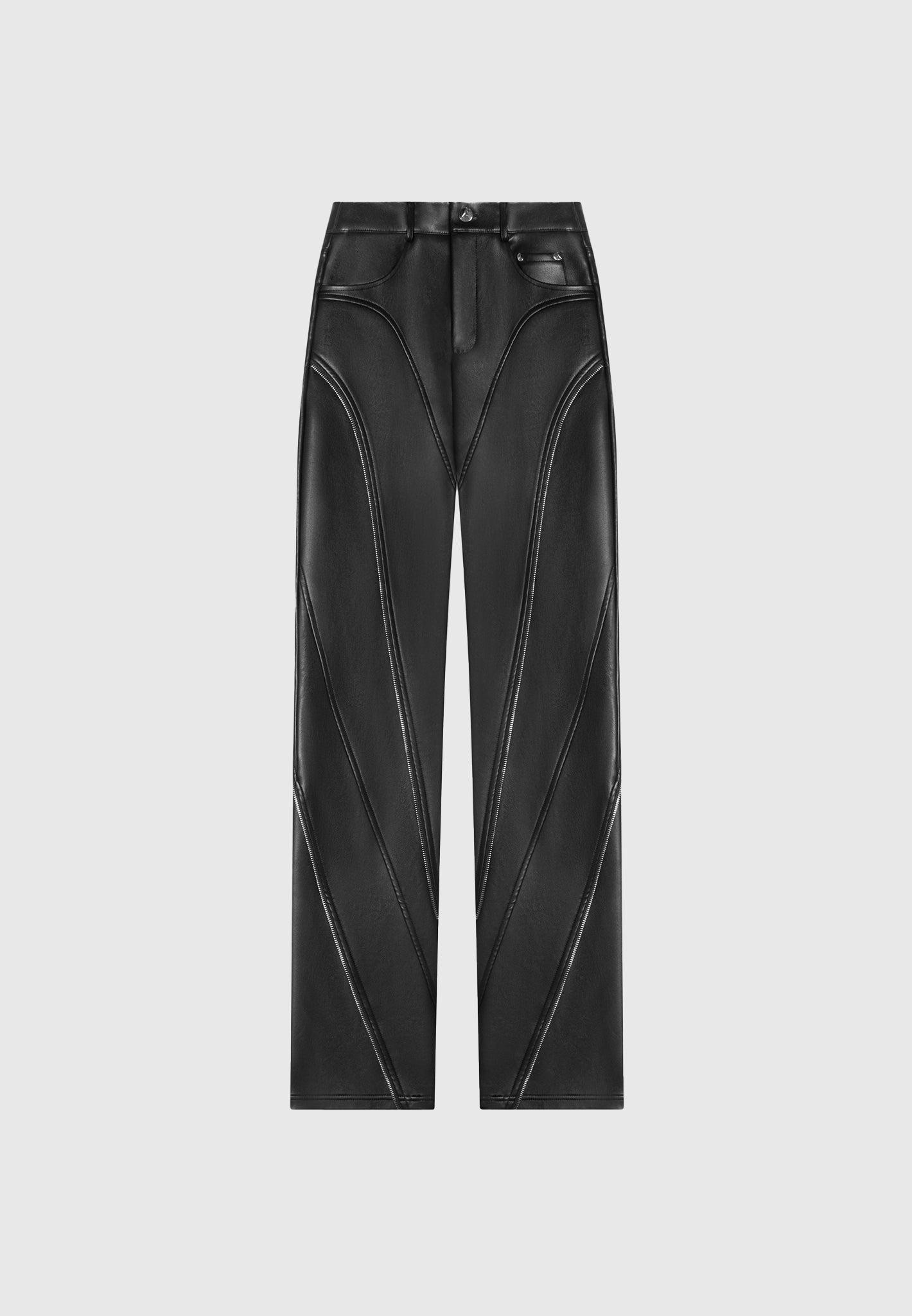 Leather Biker Trousers with Zip - Black Female Product Image