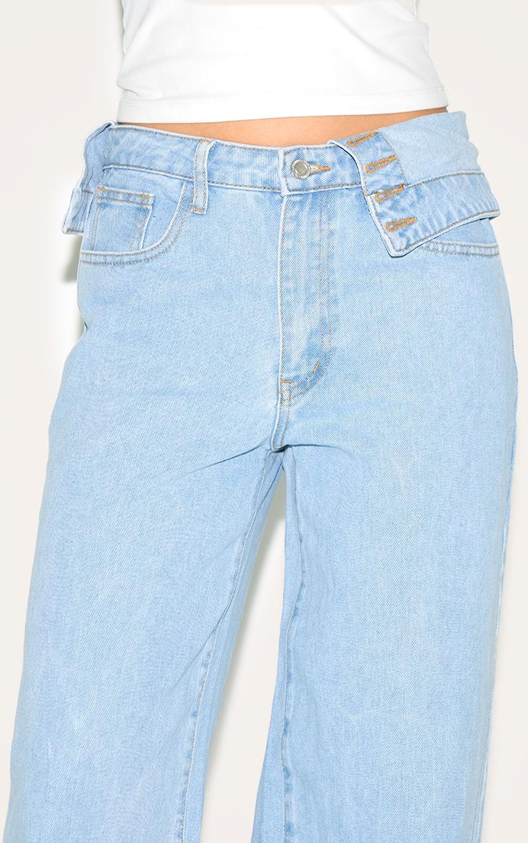 Light Blue Foldover Waist Detail Wide Leg Jean Product Image