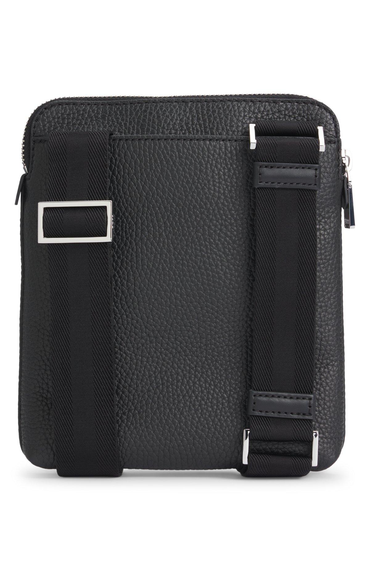 BOSS - Envelope bag in grained Italian leather with embossed logo - Black Product Image