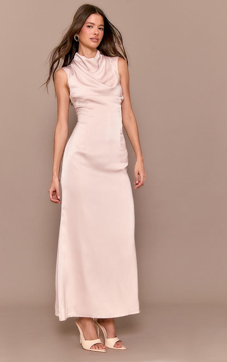 Oyster Satin High Neck Midaxi Dress Product Image