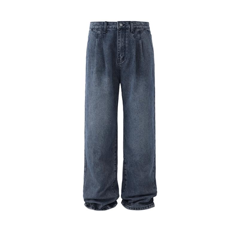 RT No. 12412 PLEATED DENIM STRAIGHT JEANS Product Image