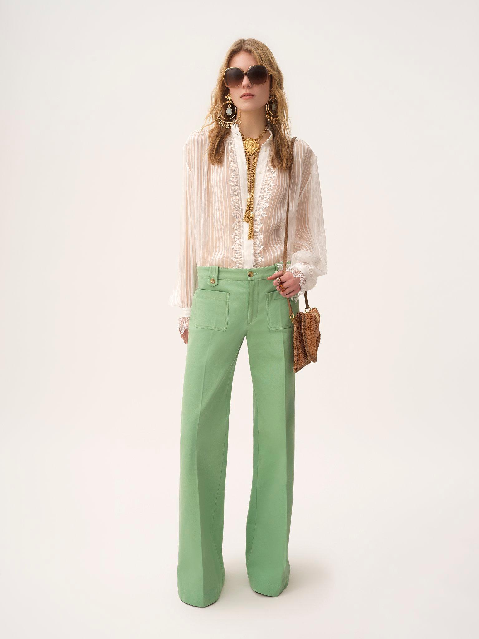 Gathered blouse in silk mousseline & lace Product Image