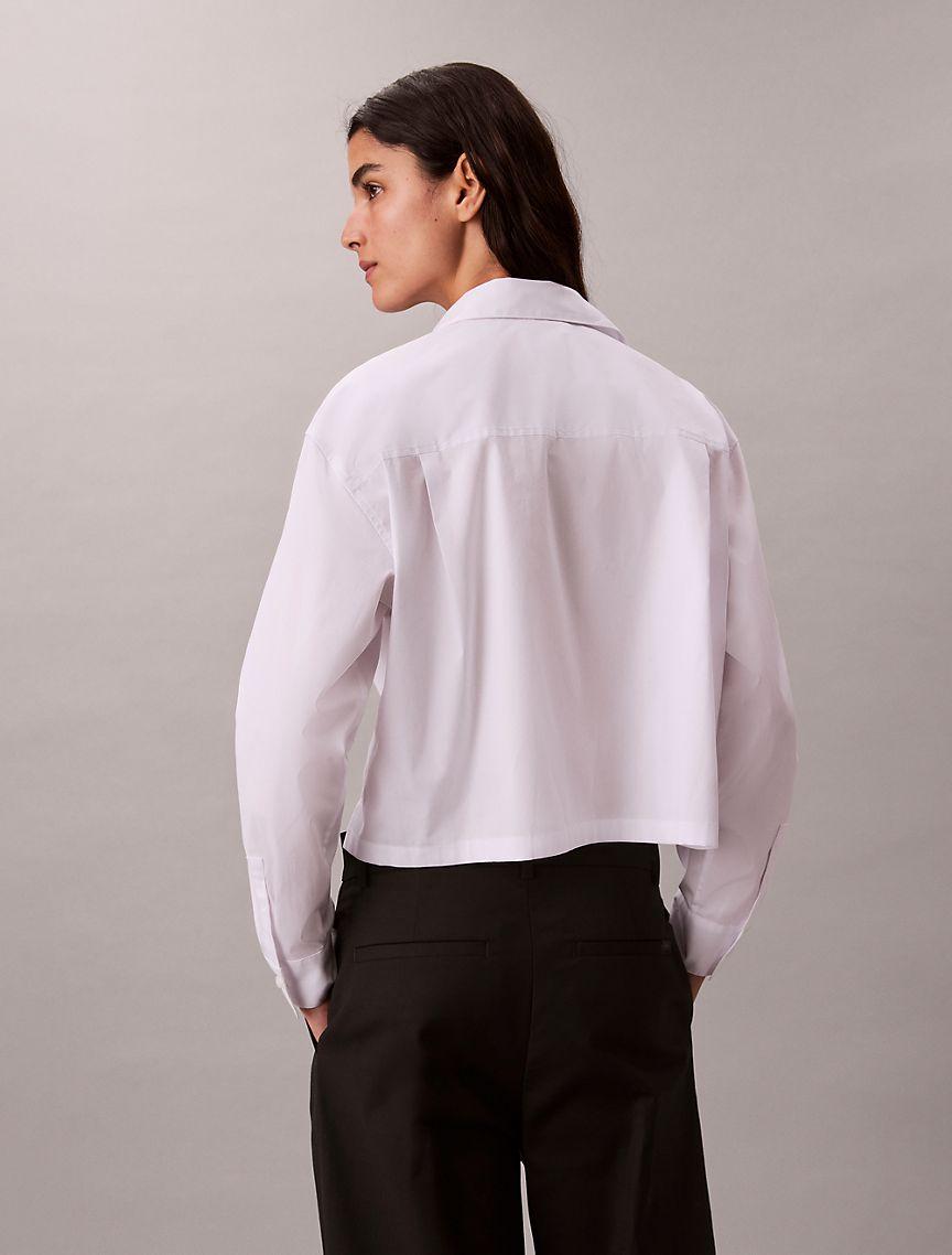 Cotton Stretch Cropped Boxy Button-Down Shirt  Product Image