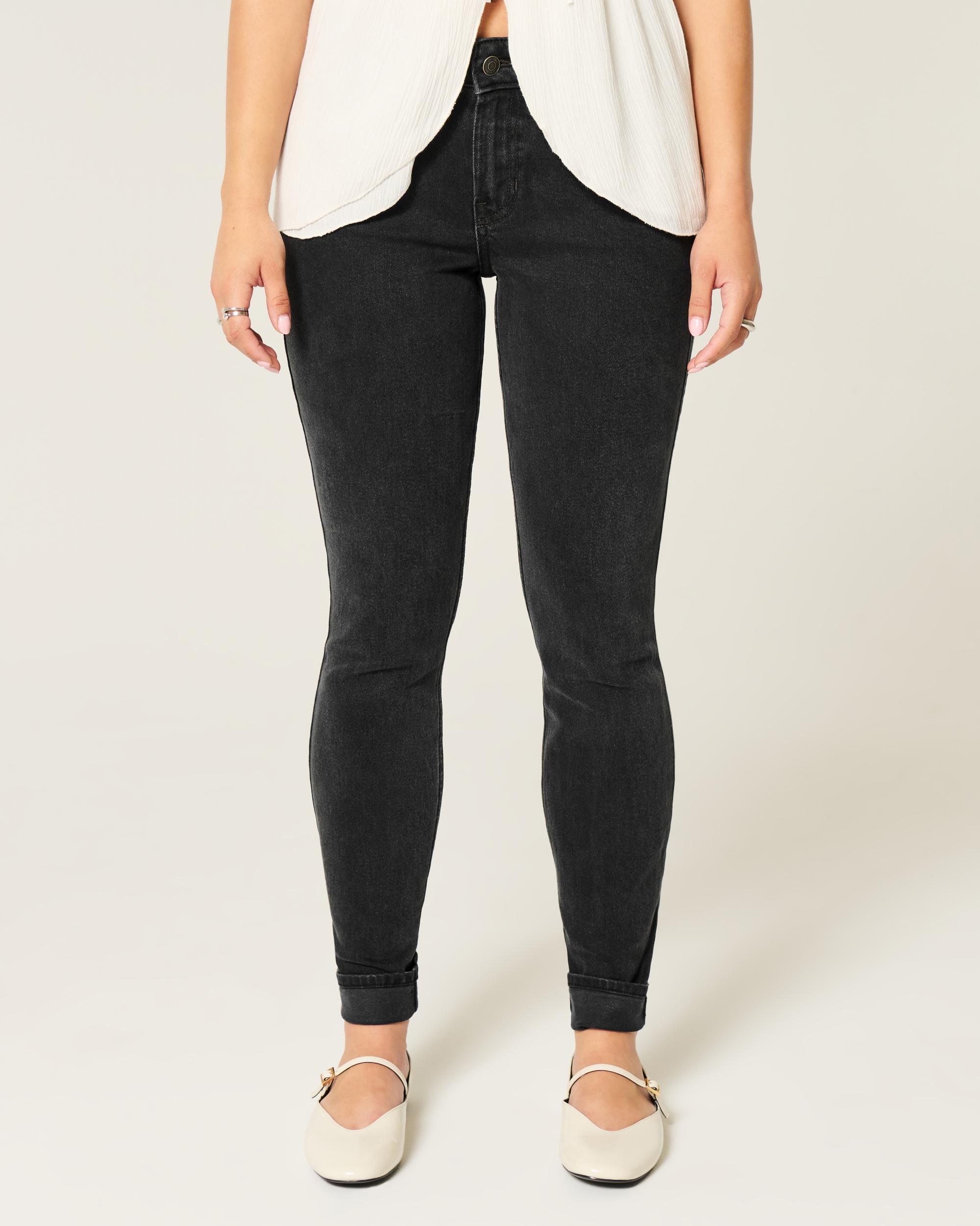 Mid-Rise Washed Black Skinny Jeans Product Image