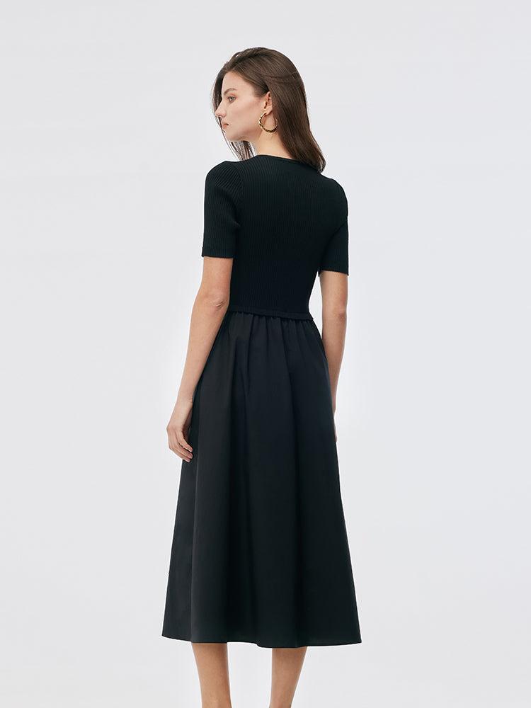 Tencel V-Neck Patchwork Women Midi Dress Product Image