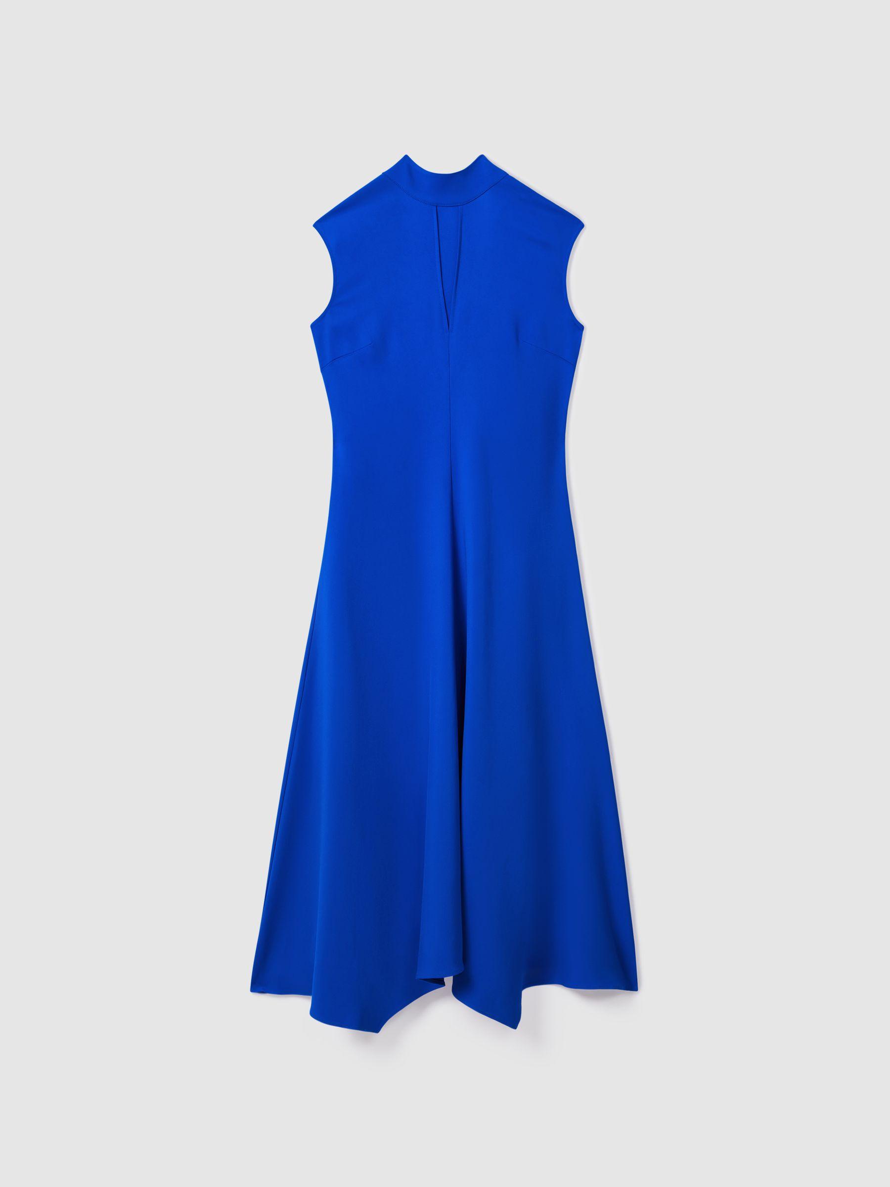Fitted Asymmetric Midi Dress in Cobalt Blue Product Image