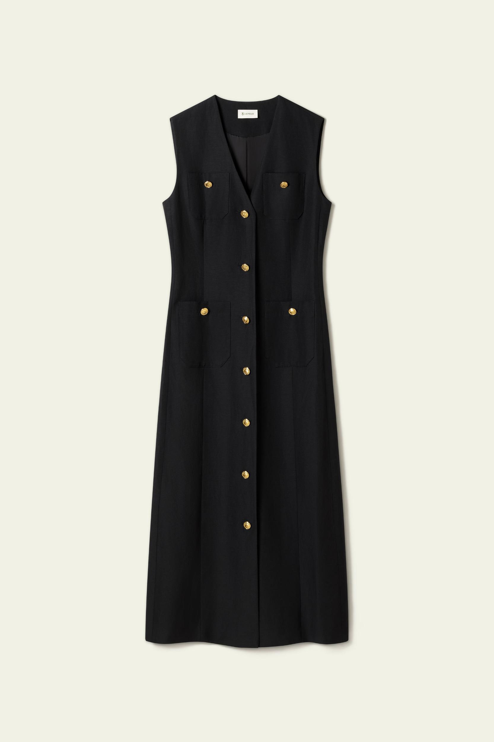 Silk-Linen Metal Button Dress Product Image