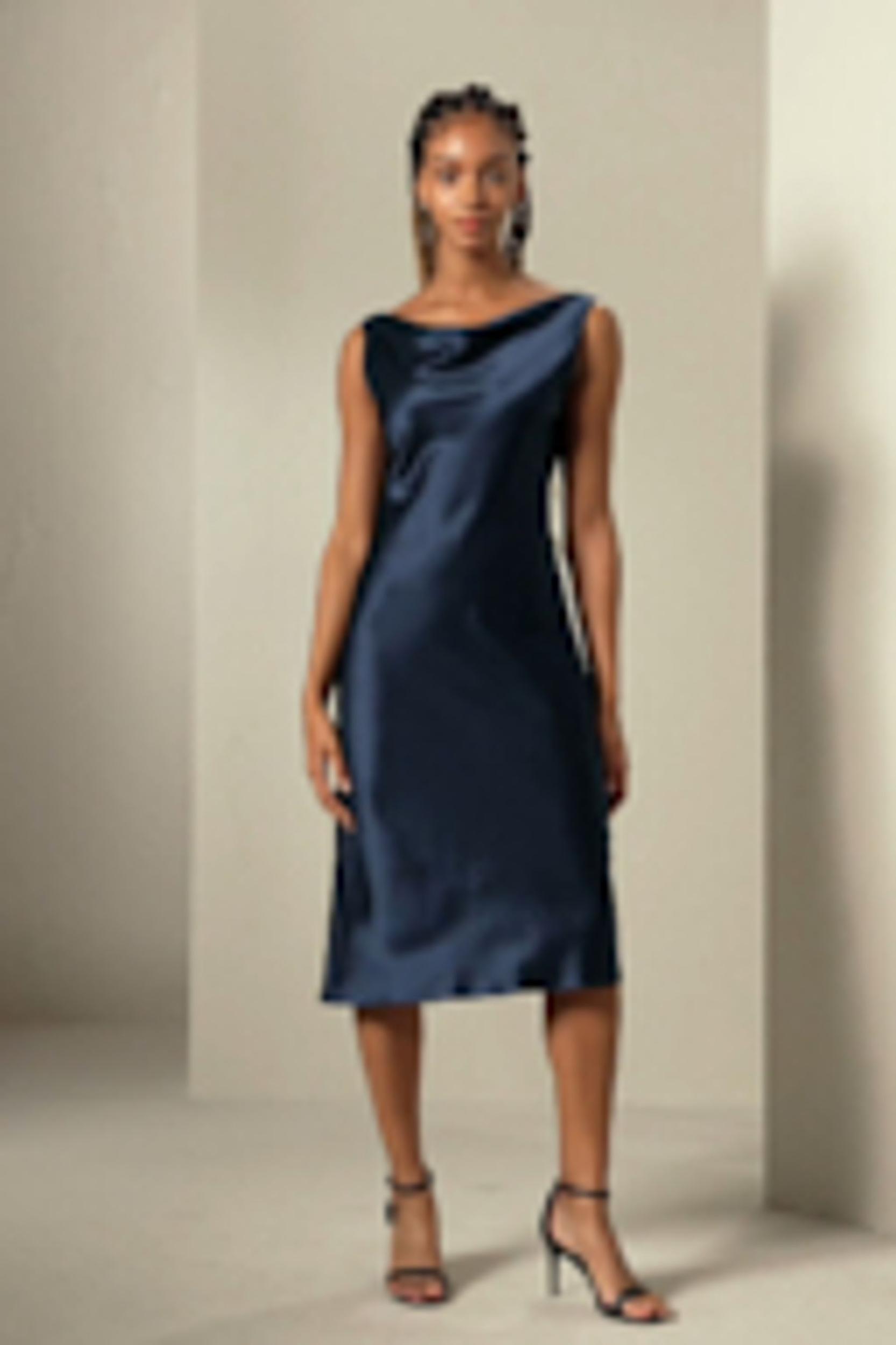 Cowl-Neck Silk Midi Dress Product Image