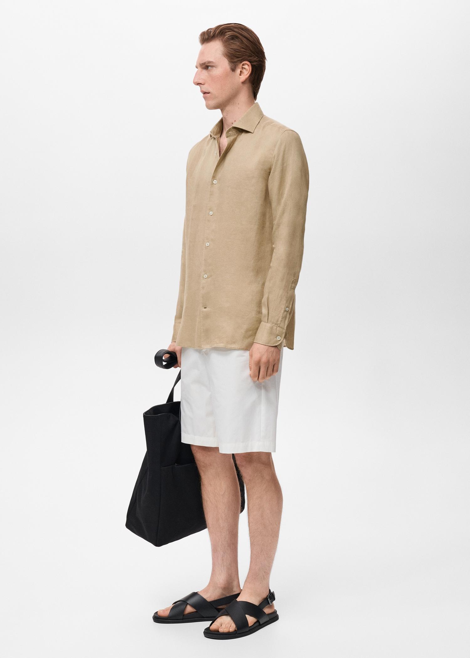 100% linen slim-fit shirt - Men | MANGO USA Product Image