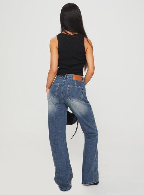 Hanlen Mid Rise Wide Leg Jean Blue Product Image