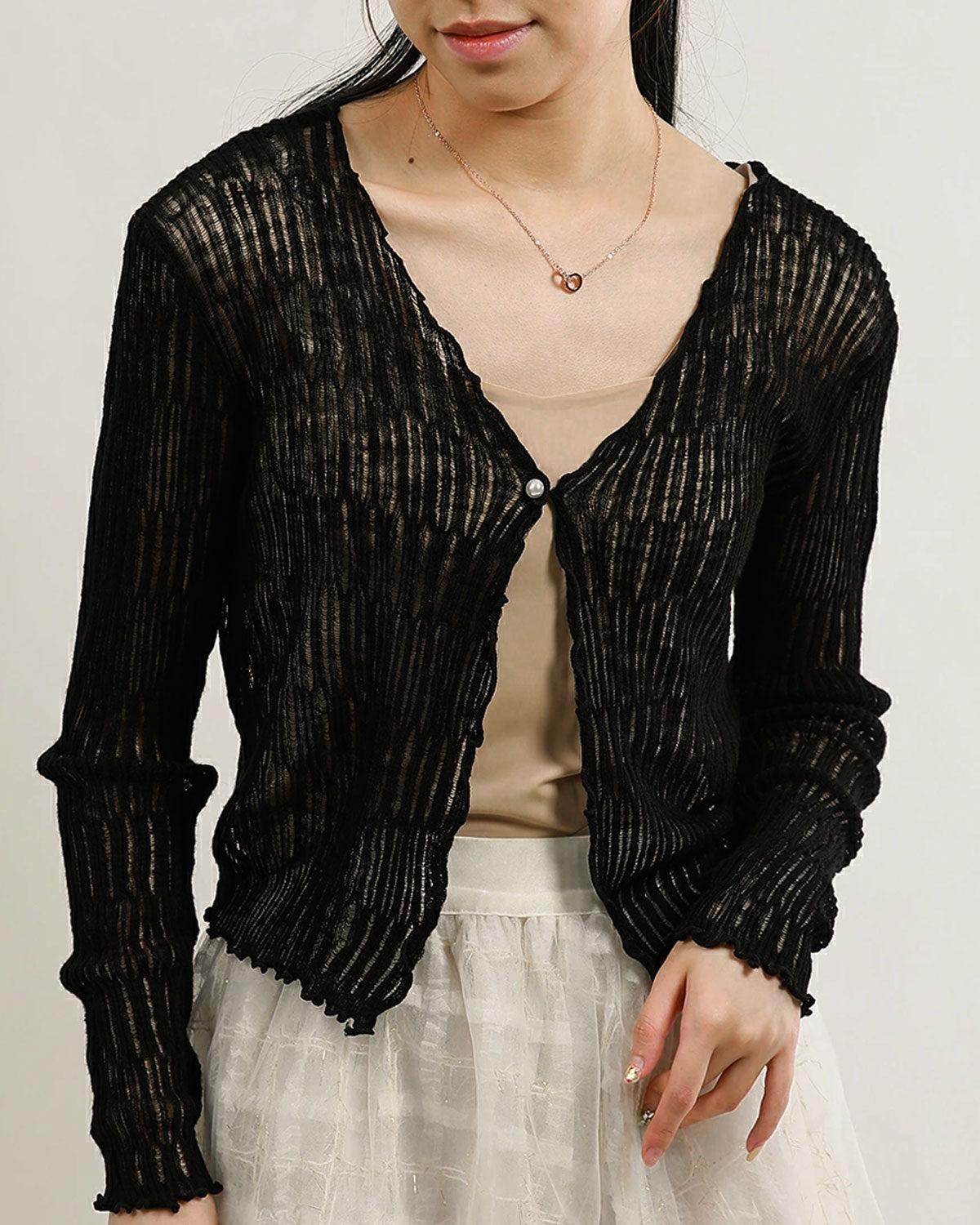 Black Single Button Slim Cardigan Product Image