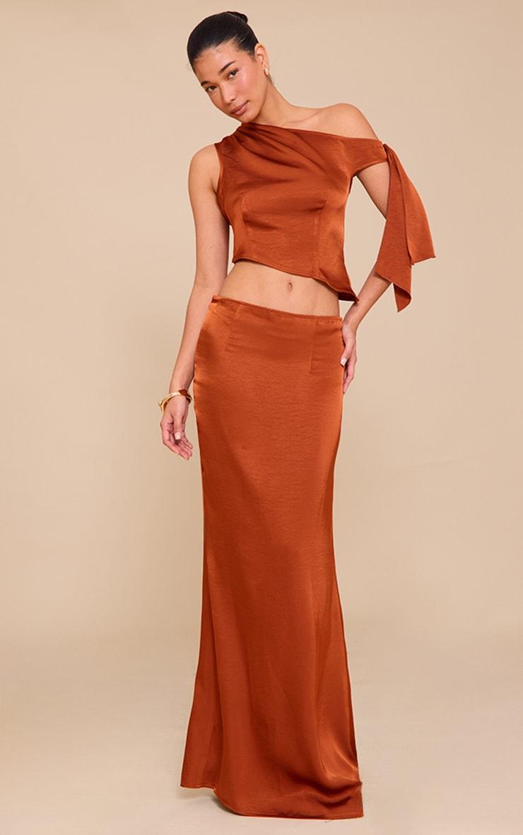 Rust Mid Rise Satin Maxi Skirt Product Image