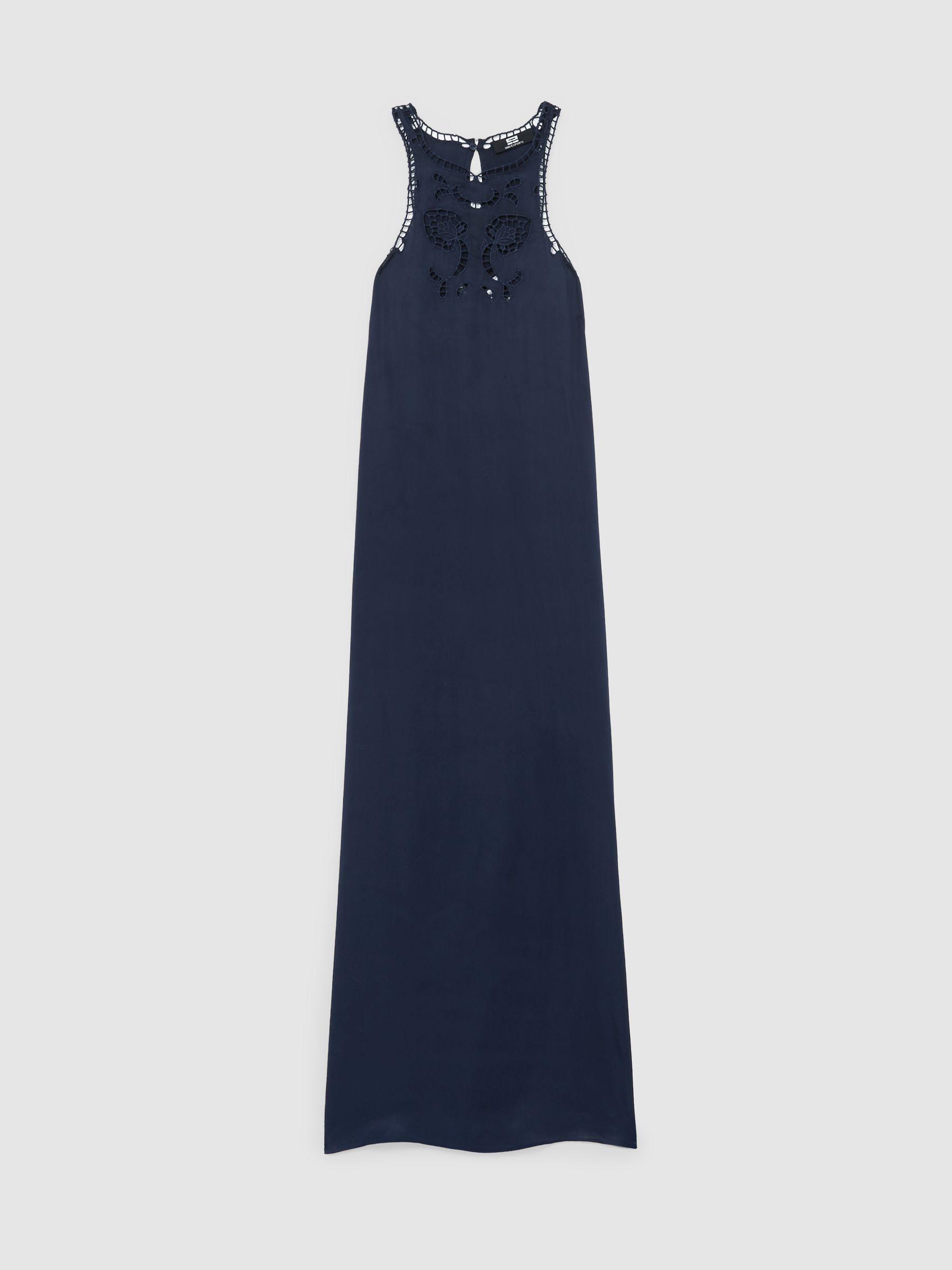 Satin Cut-Out Slip Dress in Navy Product Image