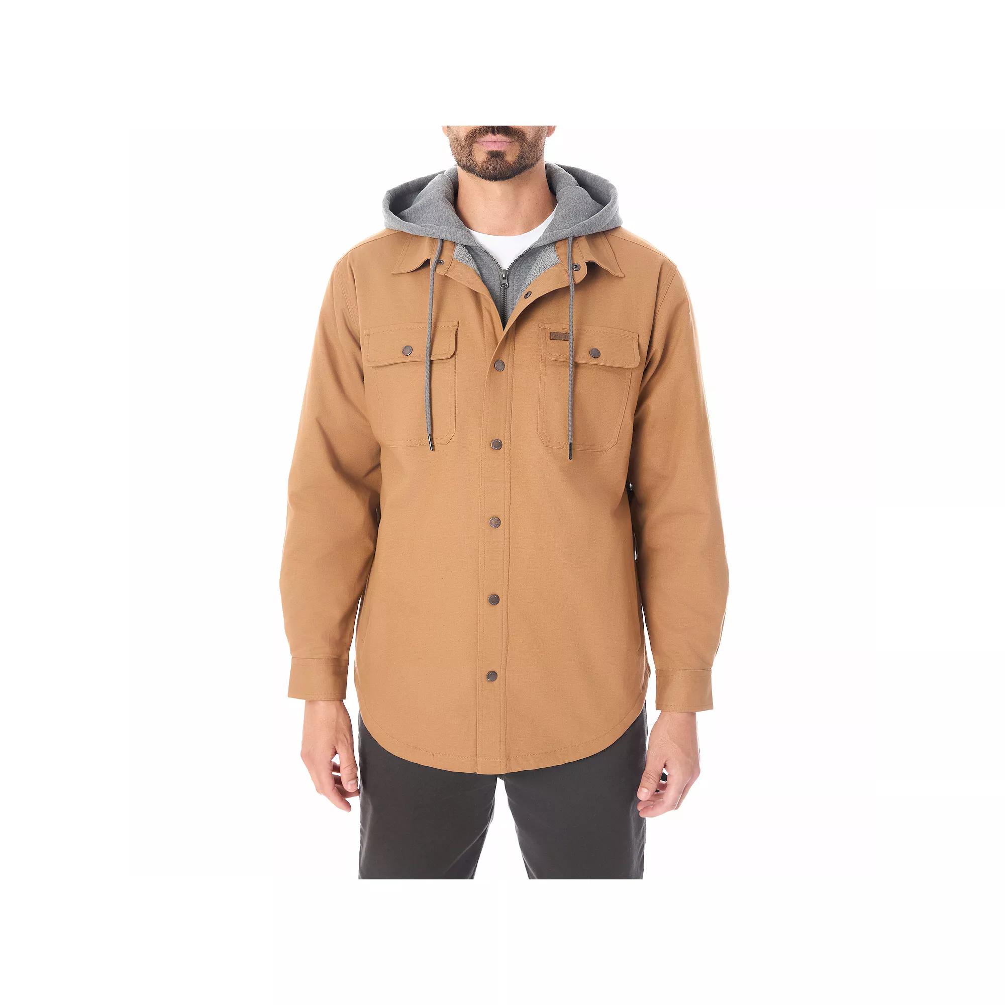 Big & Tall Smith's Workwear 2-in-1 Faux Sherpa Hooded Stretch Canvas Snap Shirt Jacket, Men's, Size: 3XB, Camel Brown Product Image