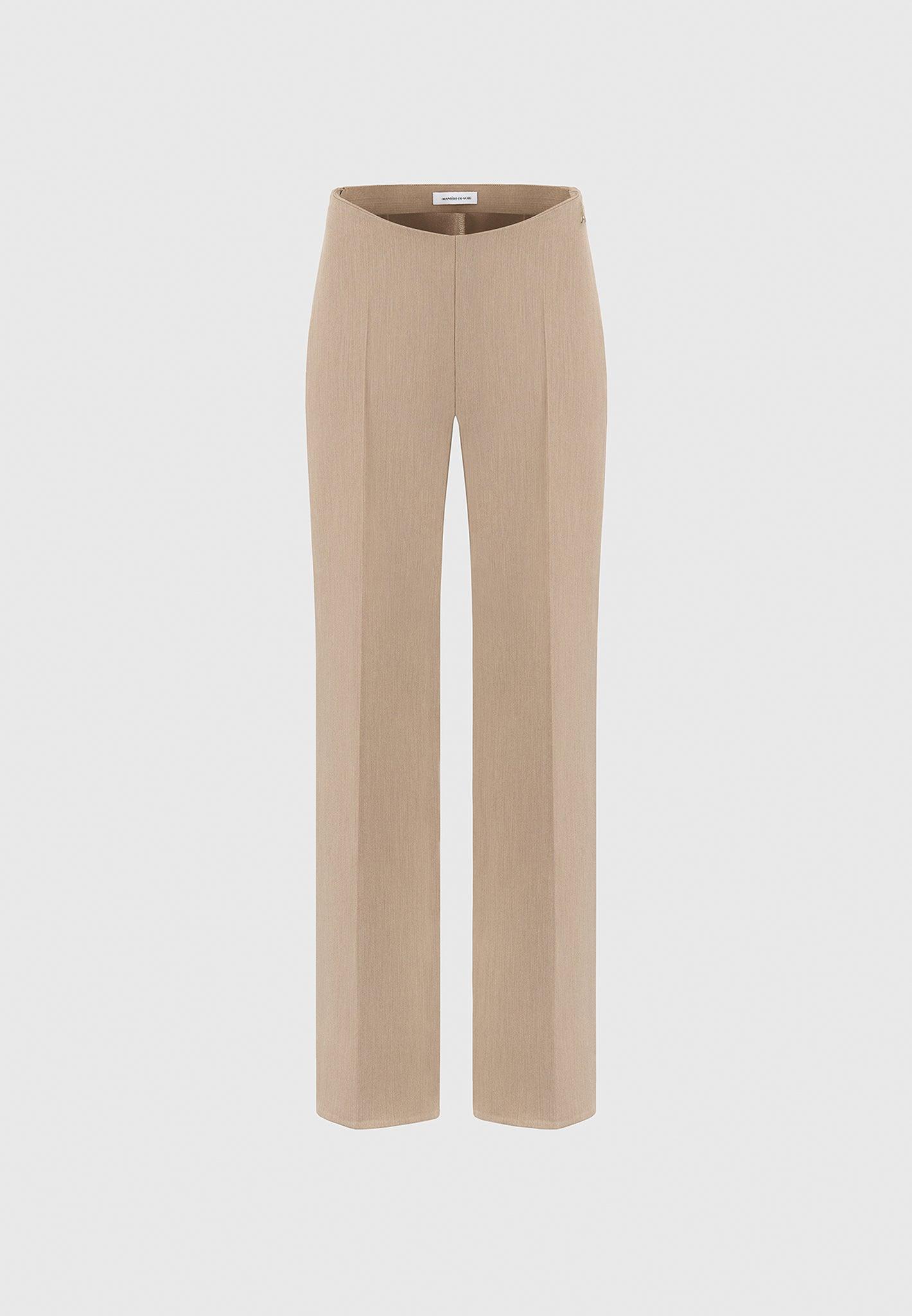 Curved Waist Tailored Trousers - Dark Beige Female Product Image