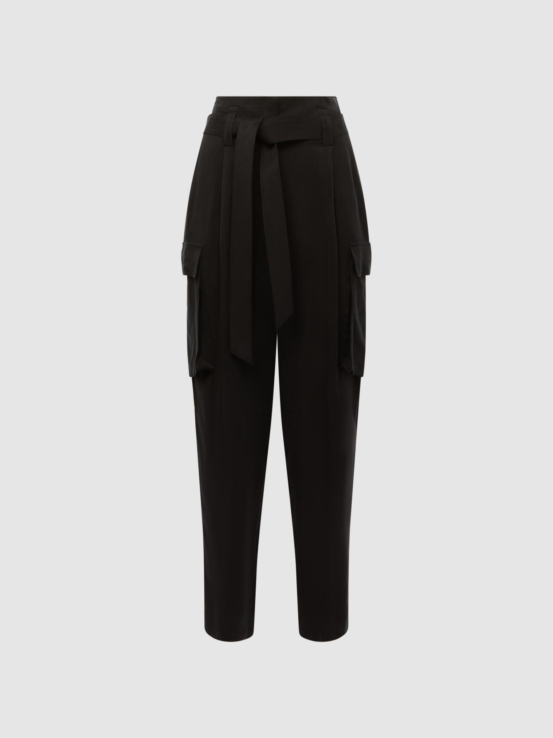 High Rise Straight Leg Utility Trousers in Black Product Image