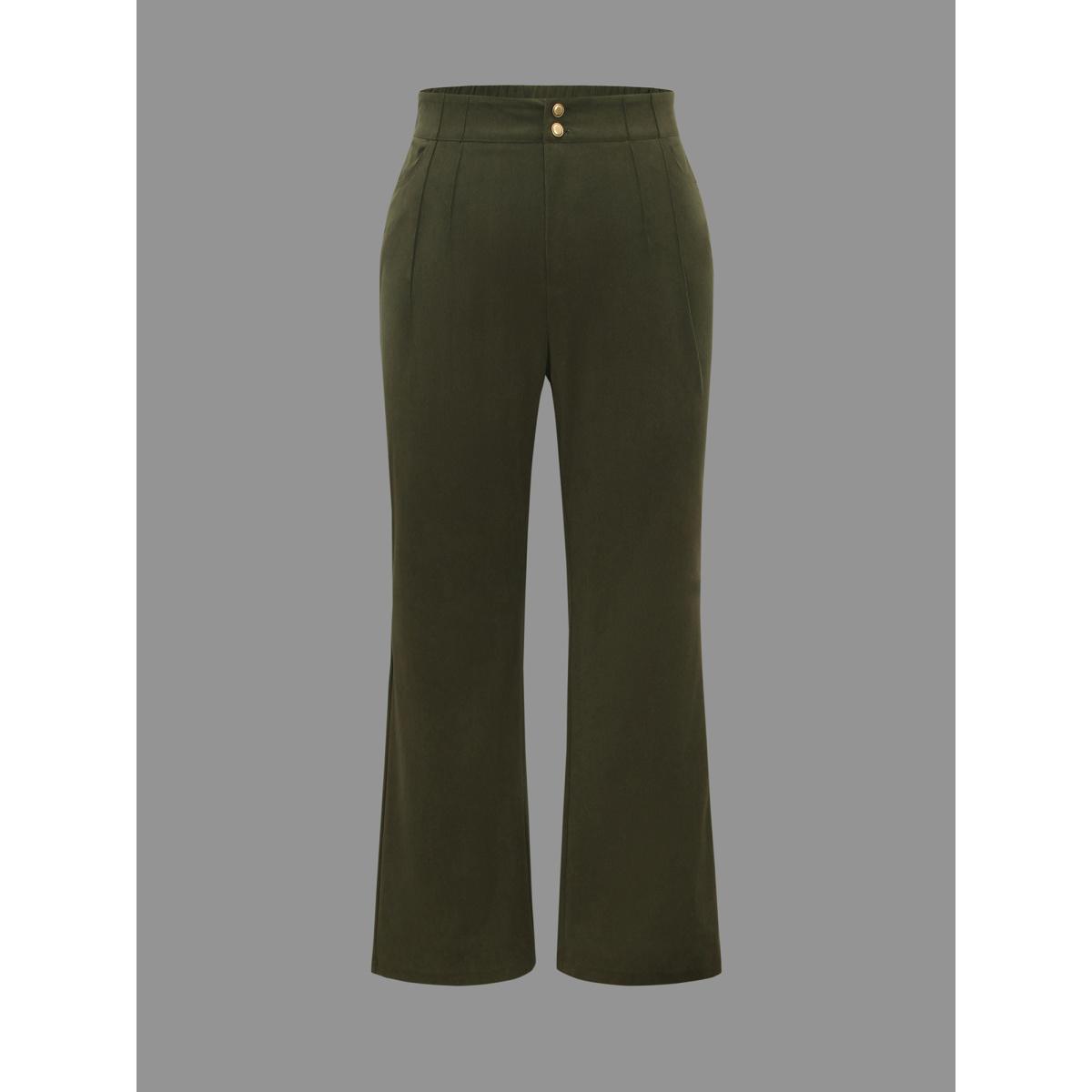Plus Size Mid Rise Double Breasted Pleated Bootcut Pants Women ArmyGreen Elegant Bootcut Mid Rise Everyday Pants BloomChic 10/M Product Image