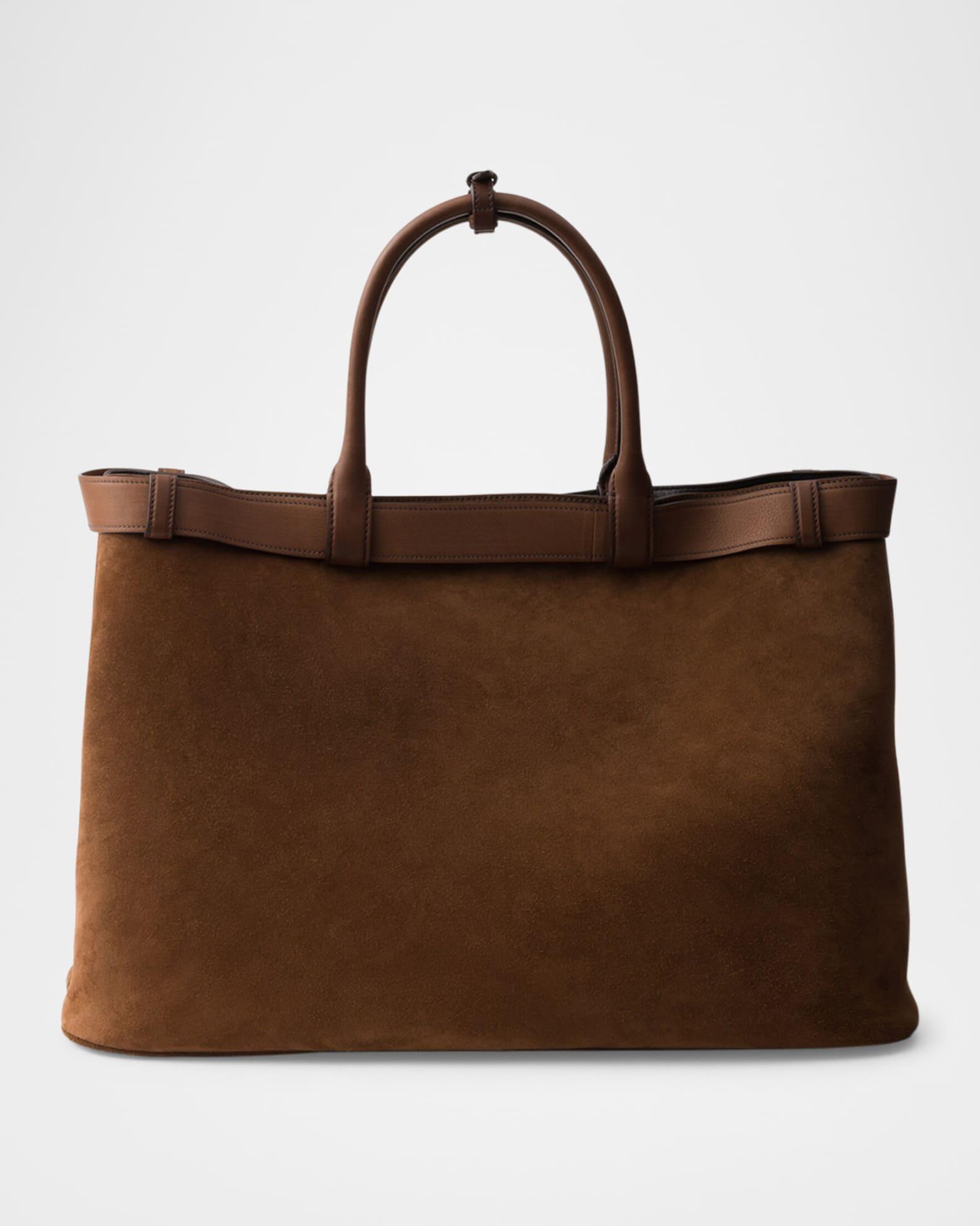 Men's Buckle Suede Shoulder Bag with Belt Product Image