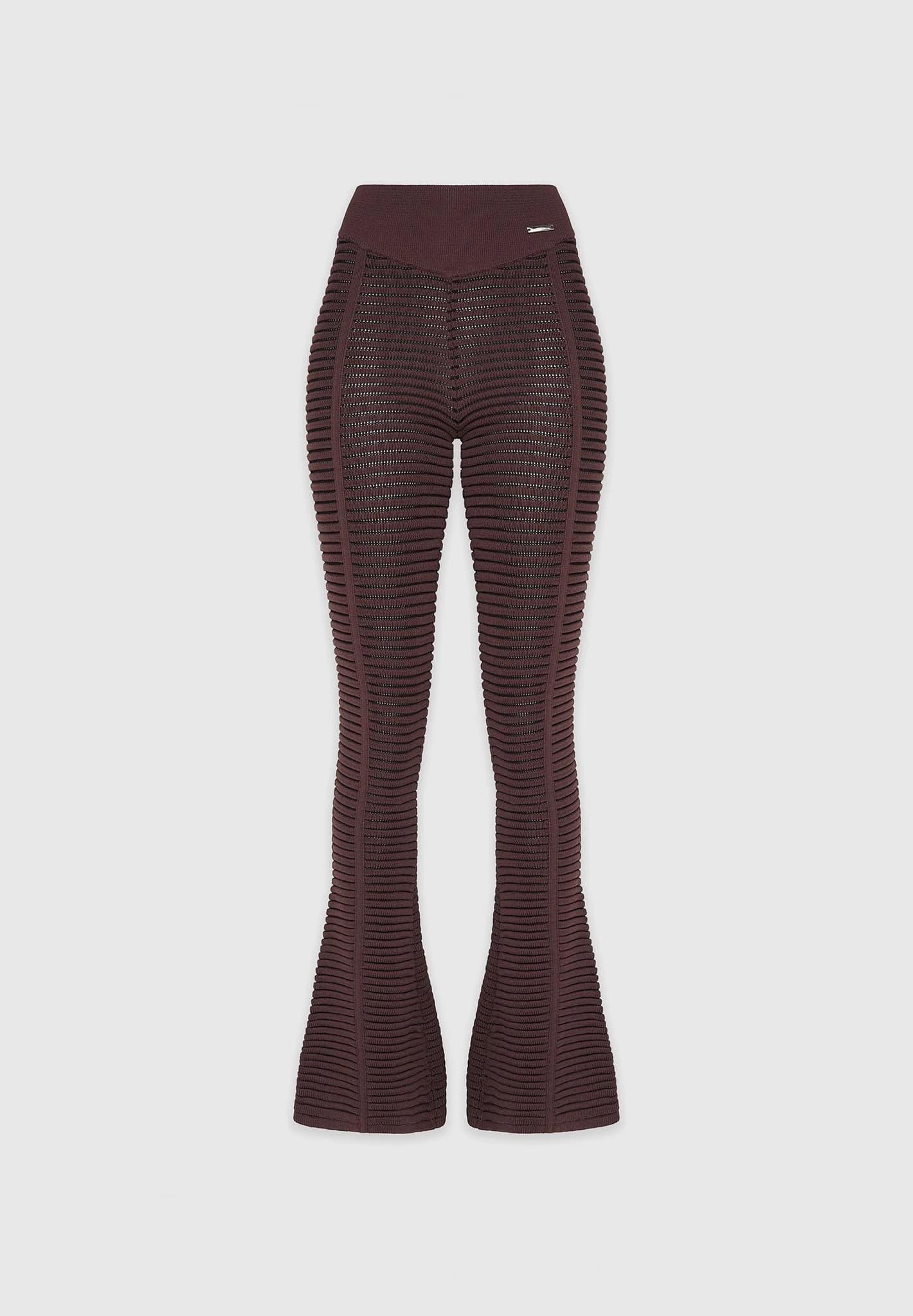 Knitted Contour Flared Leggings - Brown/Black Female Product Image