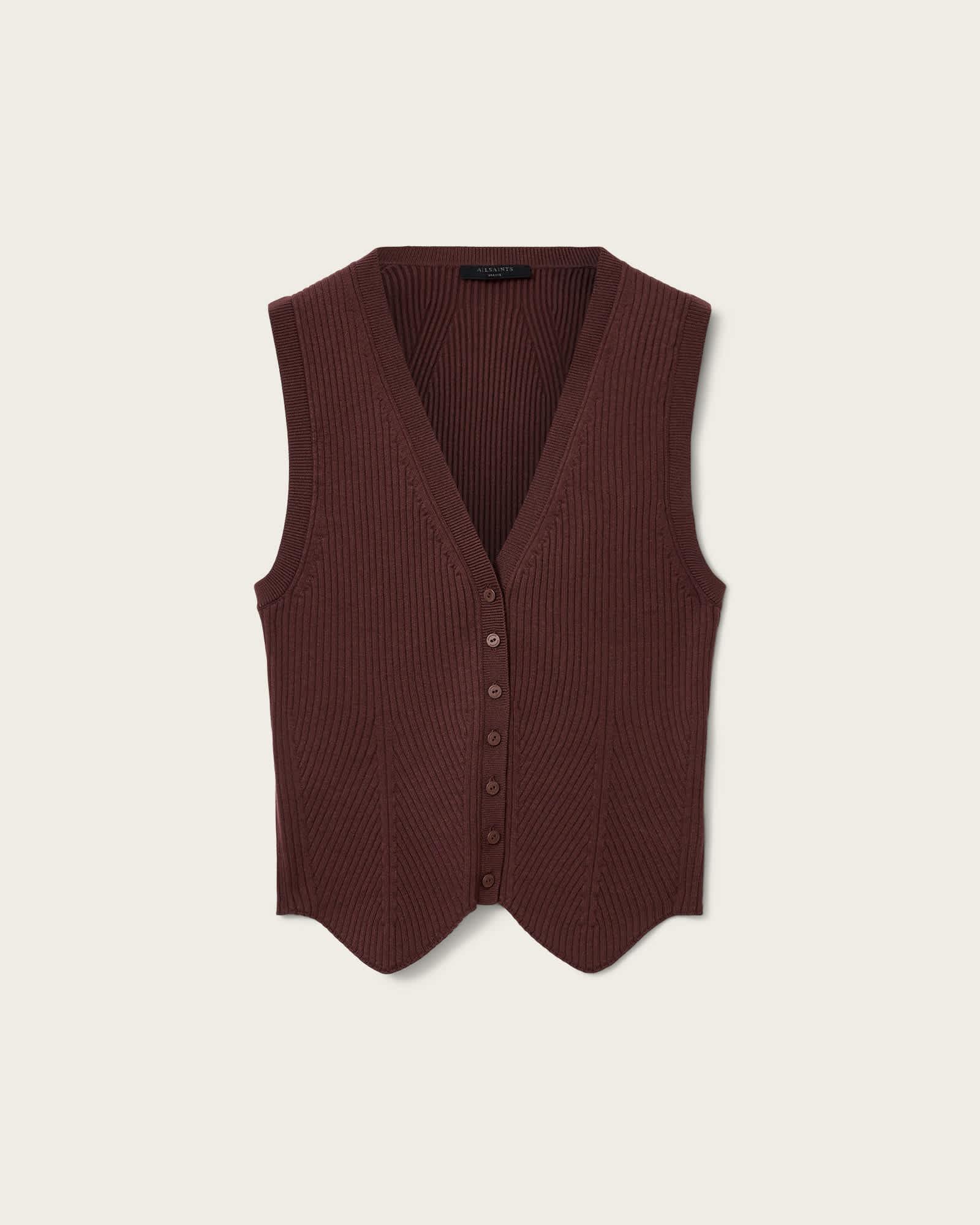 Cruz Ribbed Knitted Vest BURNT UMBER | ALLSAINTS US Product Image