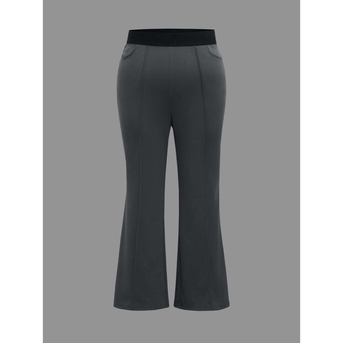 Plus Size Seamed Front Color Contrast Flared Pants Women DimGray Elegant Bootcut Mid Rise Everyday Pants BloomChic 14-16/1X Product Image