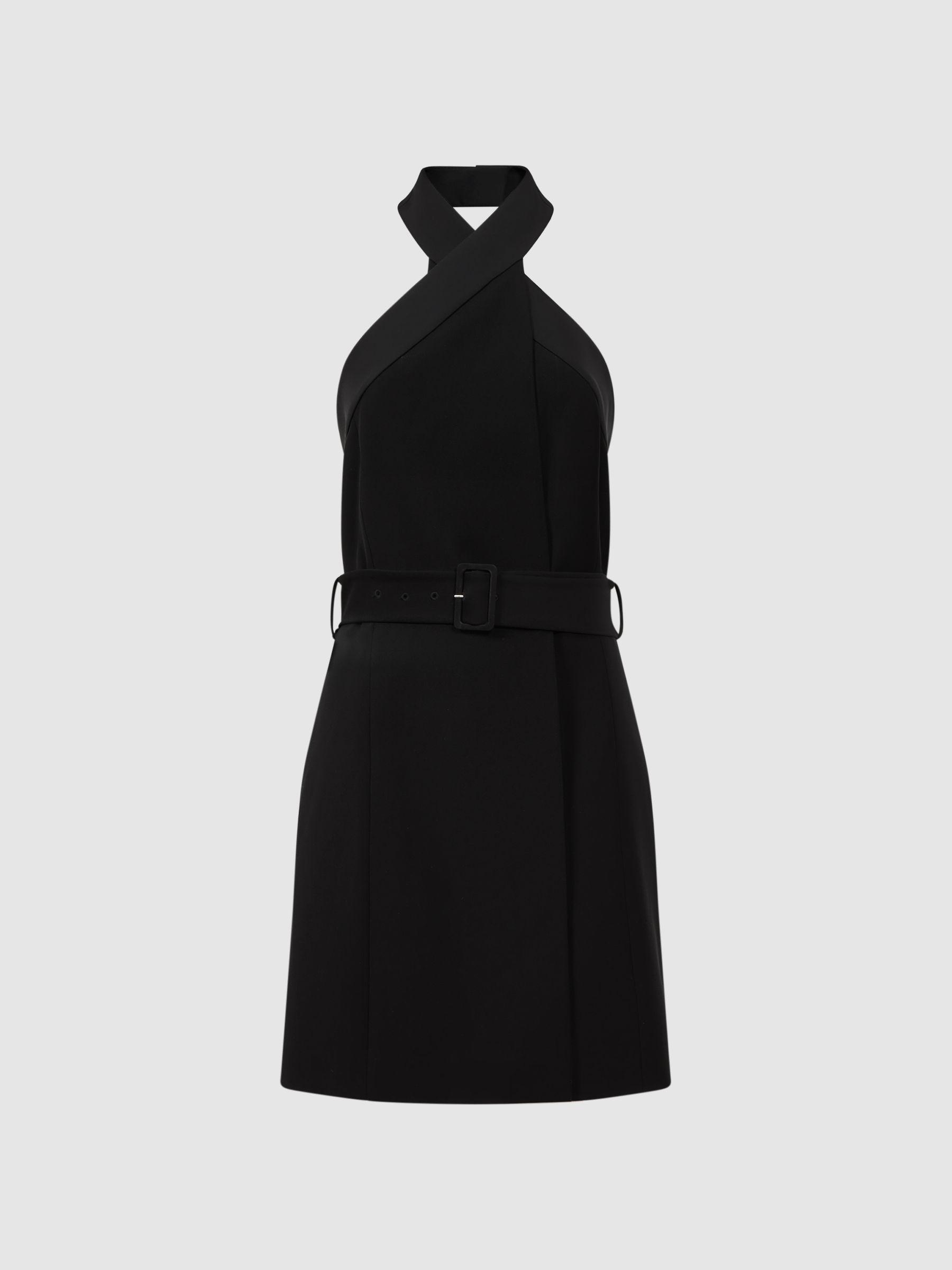 Fitted Halter Neck Mini Dress in Black Product Image