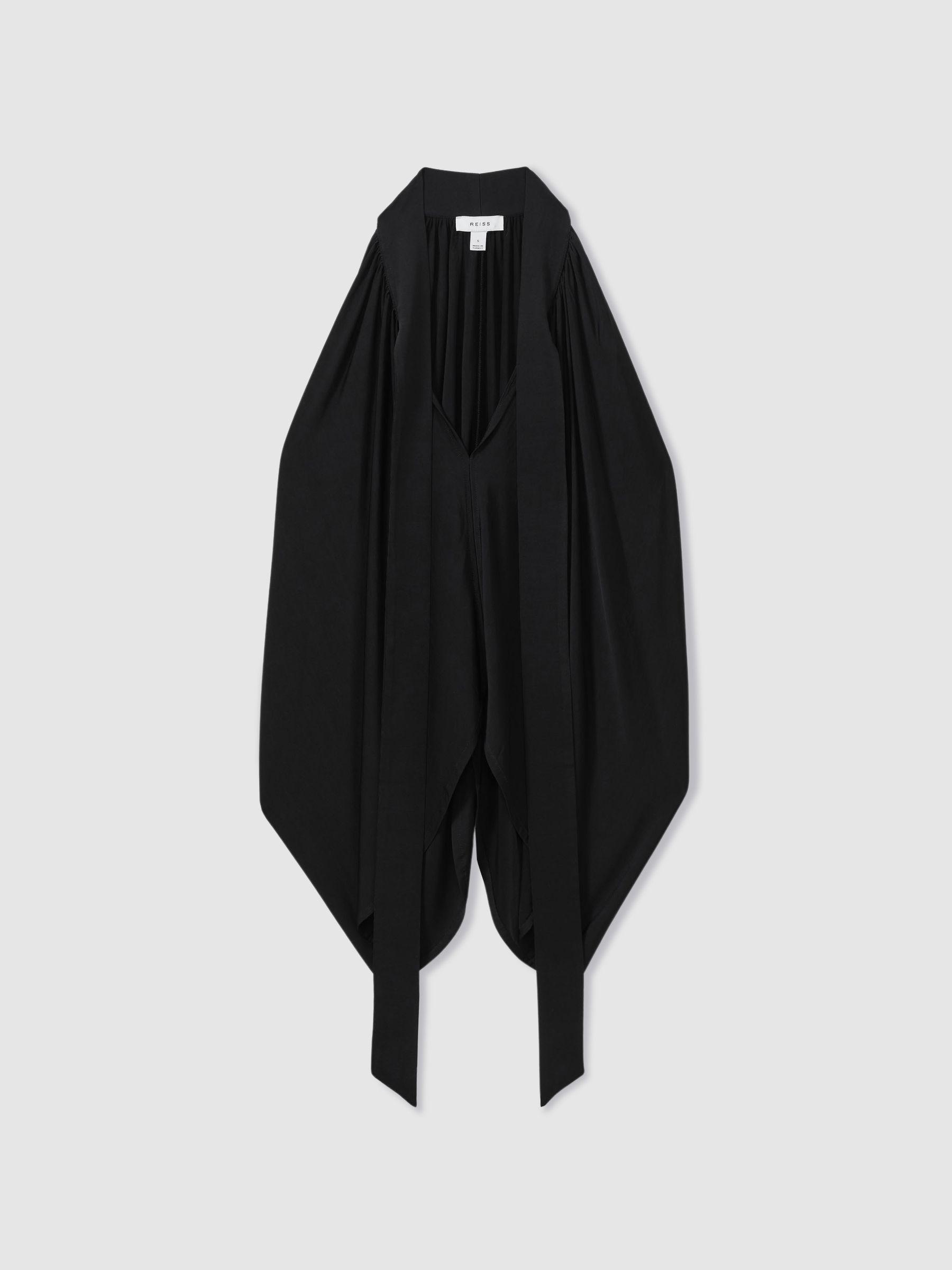 Draped Tie Neck Top in Black Product Image