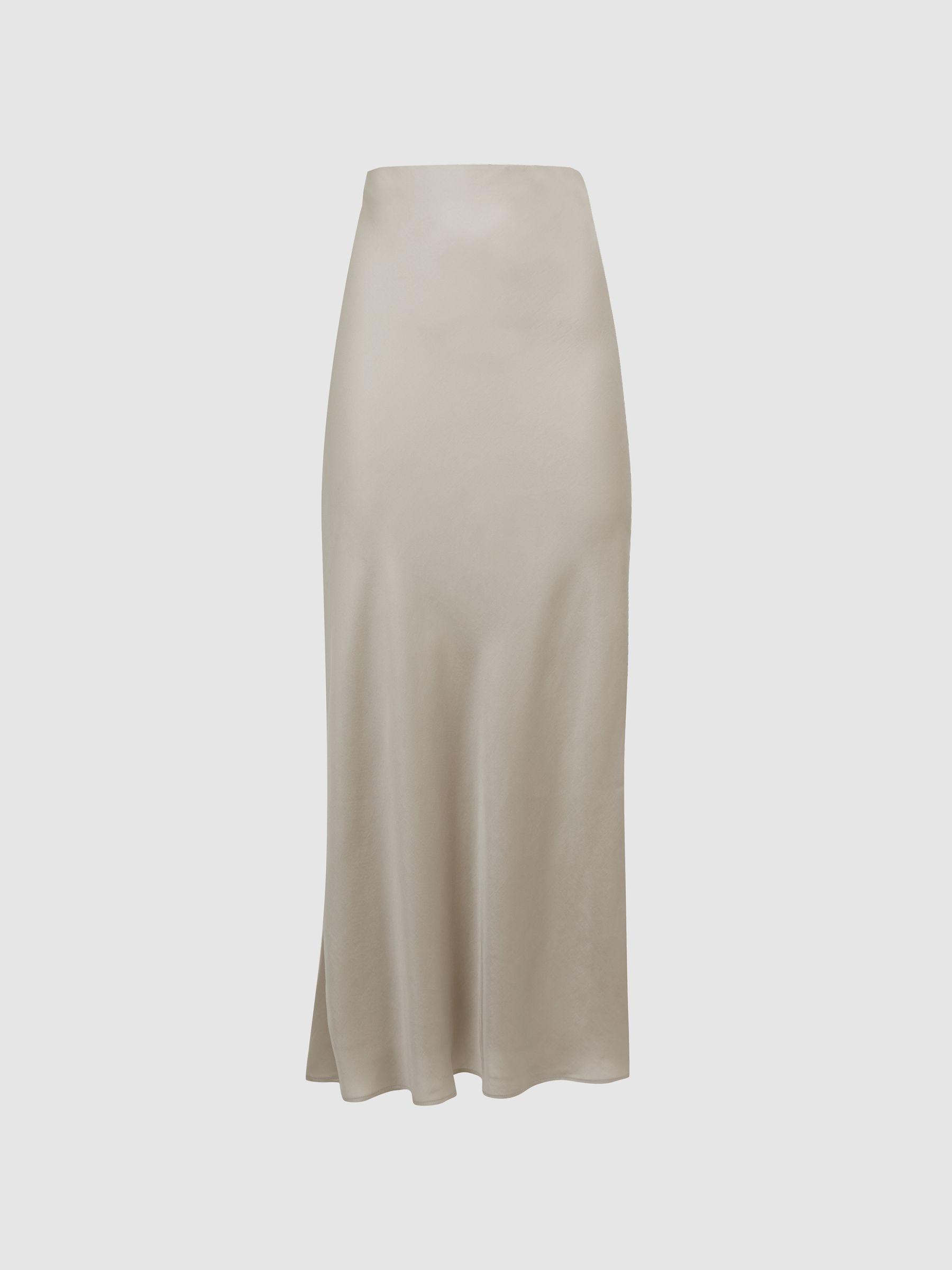 Metallic Fitted High Rise Midi Skirt in Silver Product Image