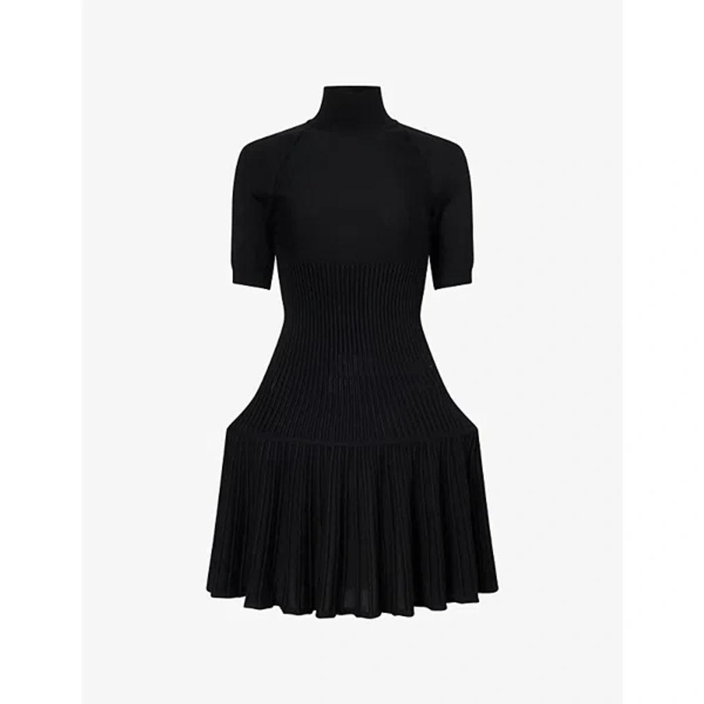 ALAÏA Womens Noir Alaia Crinoline Ribbed Wool-blend Mini Dress In Black Product Image