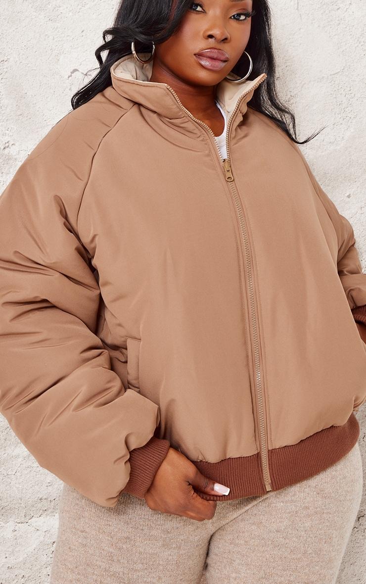 Plus Taupe And Sand Reversible Bomber Puffer Product Image