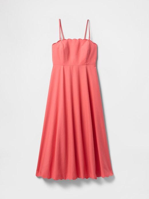 Linen-Blend Scalloped Midi Dress Product Image