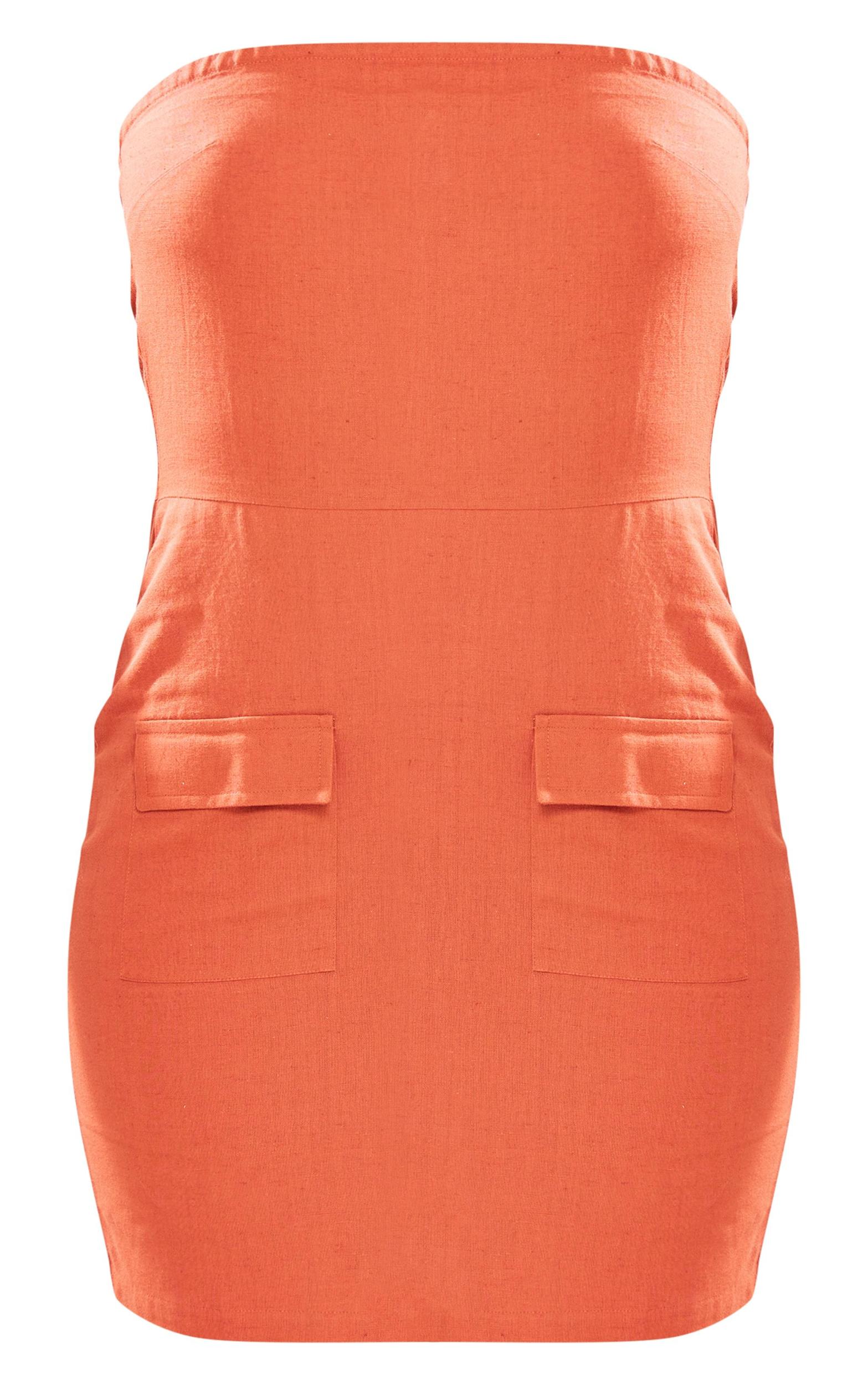 Tall Rust Faux Linen Bandeau Pocket Shift Dress Product Image