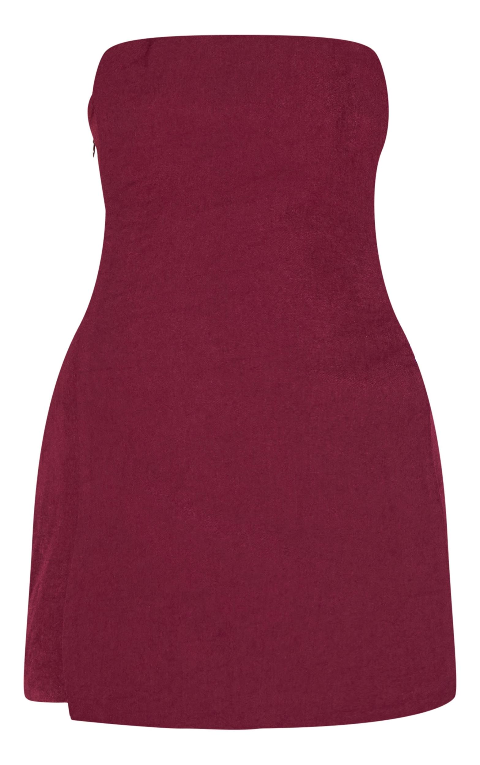 Wine Woven Panel Detail Bandeau Mini Dress Product Image